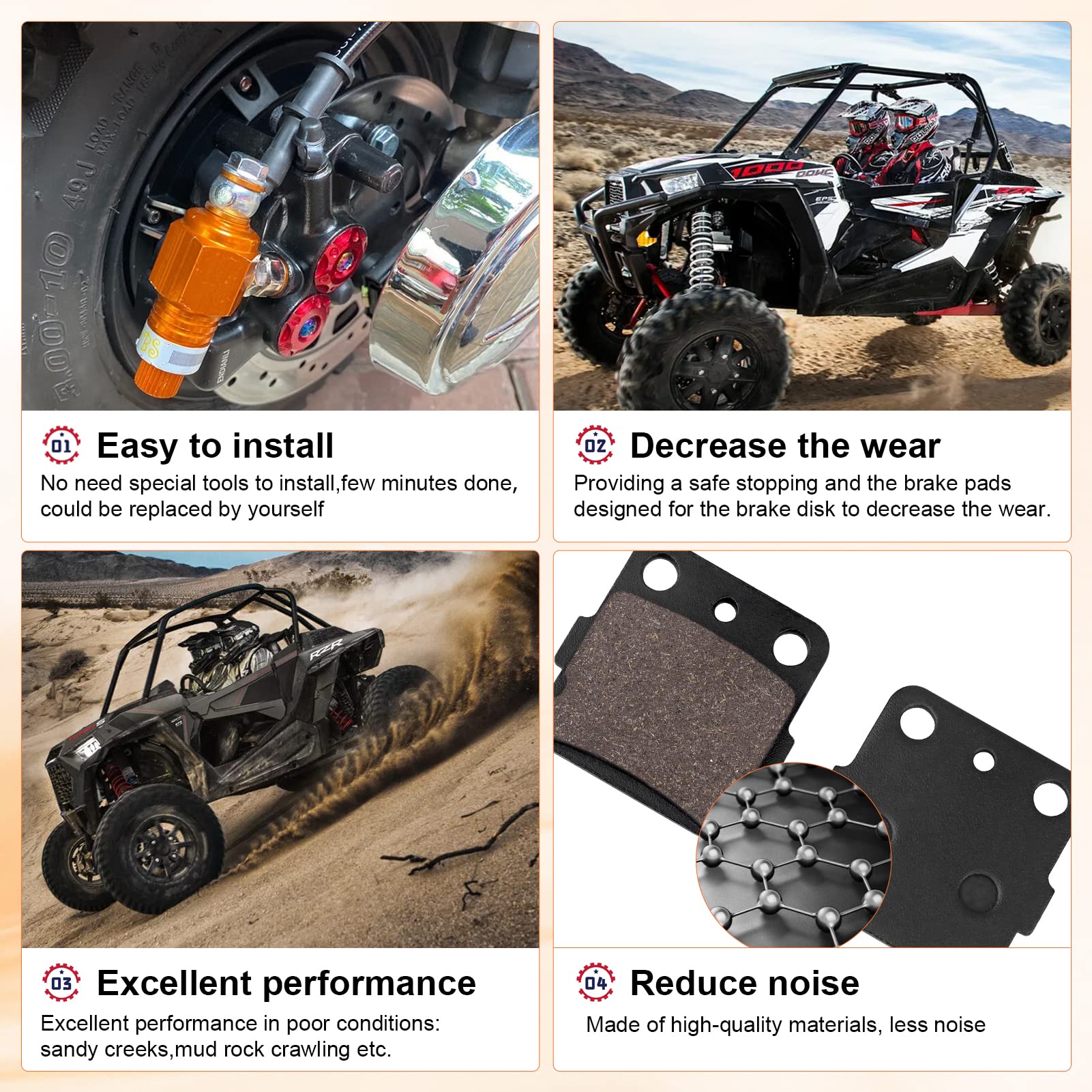 Front And Rear Brake Pads Replacement For Yamaha Raptor 350 Yfm350 Yfm350Rse2 Raptor 660R Yfm660R Honda Fourtrax 250 Trx250 Trx2