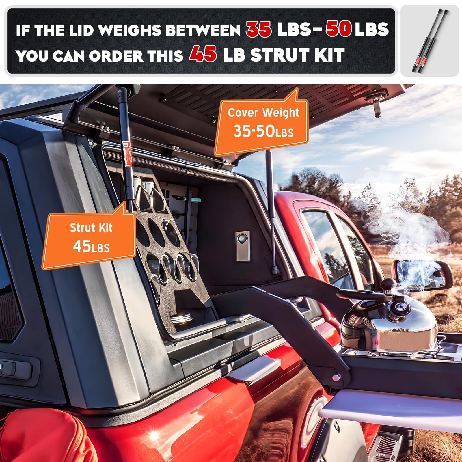 2 Pcs 15 Inch 45lbs/200N Gas Strut Spring Shock for Truck Cap Camper Shell Boat Bed Cover Storage Box Cabinet Tool Box