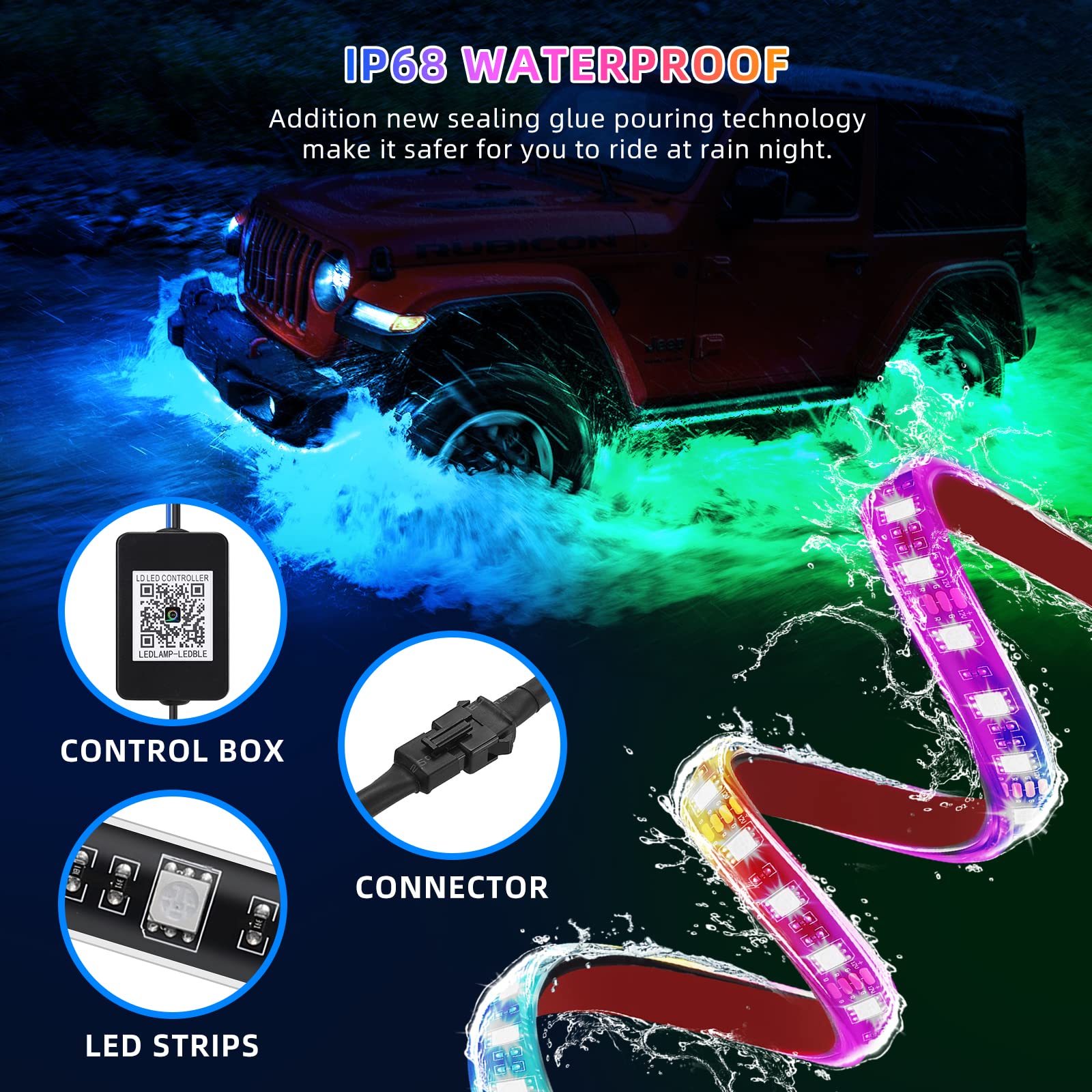 4 Pcs Rgb Underglow Led Lights For Cars Truck Suv Golf Cart Utv Atv, 12V Waterproof Multicolor Underbody Neon Accent Strip Light