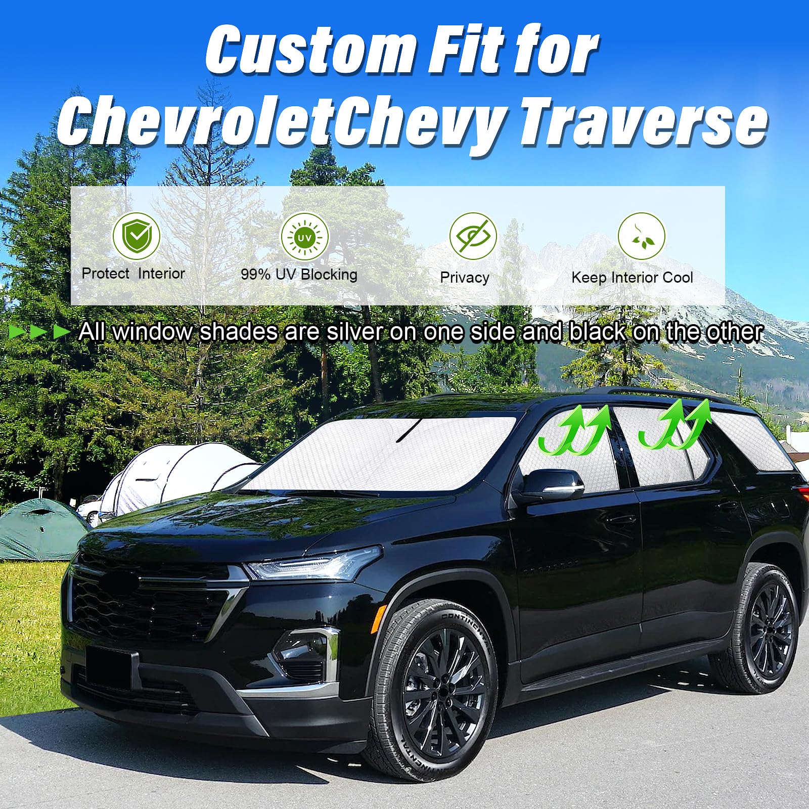 Kmf Windshield Sun Shade Replacement For Chevrolet/Chevy Traverse Accessories 2018-2023, Side Window Sun Shade ,Sun Visor Shield