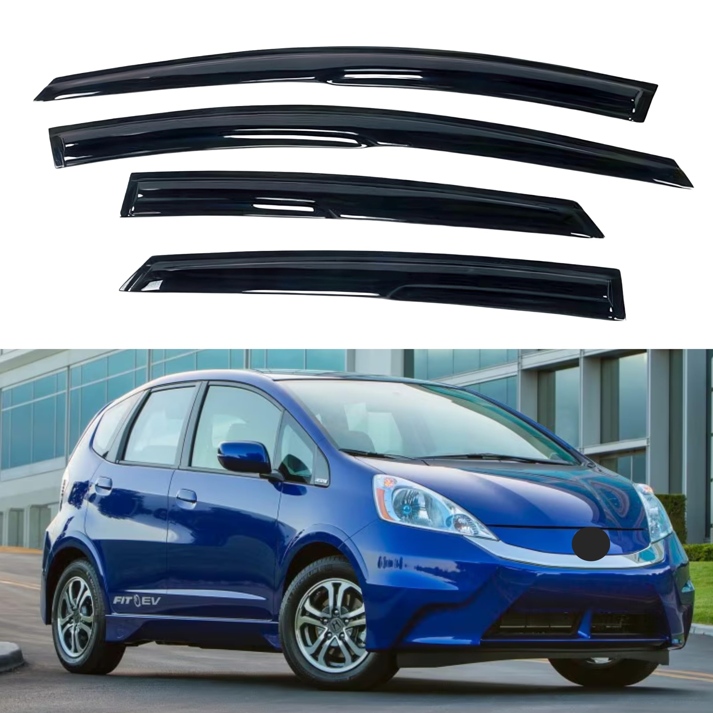 Ig Window Visor For Honda Fit 2009-2014, Rain Guard Tape-On Extra Durable Sun Wind Side Vent Window Deflector Mugen Style, 2009