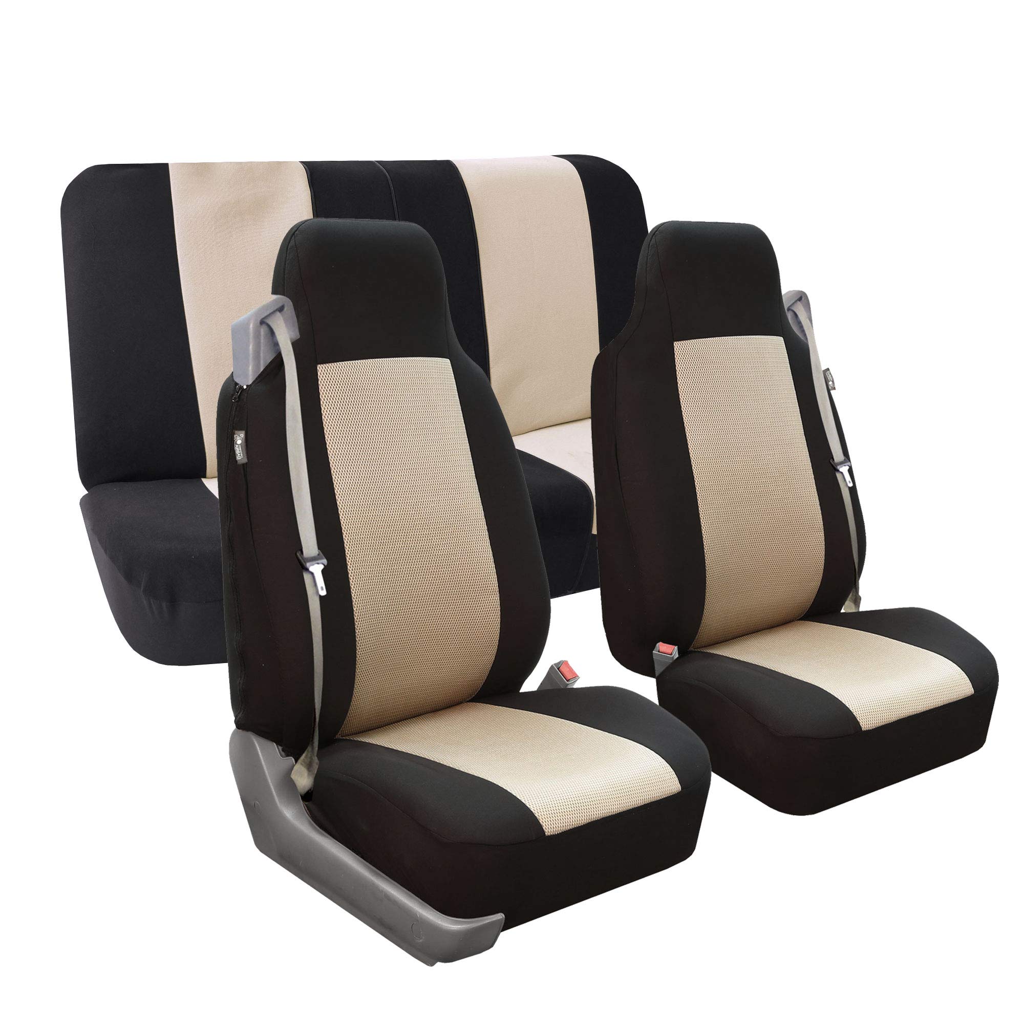 Fh Group Full Set Built-In Seatbelt Classic Cloth Car Seat Covers - Universal Fit, Washable Car Seat Cover For Suv, Sedan, Van B