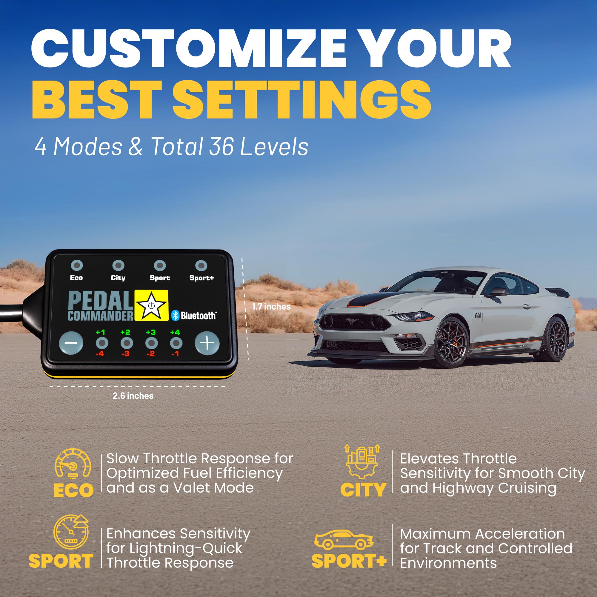 PEDAL COMMANDER Throttle Response Controller for Ford Mustang 2011-2024, PC18 BT, EcoBoost, GT, Coal Black, ABS16 Material