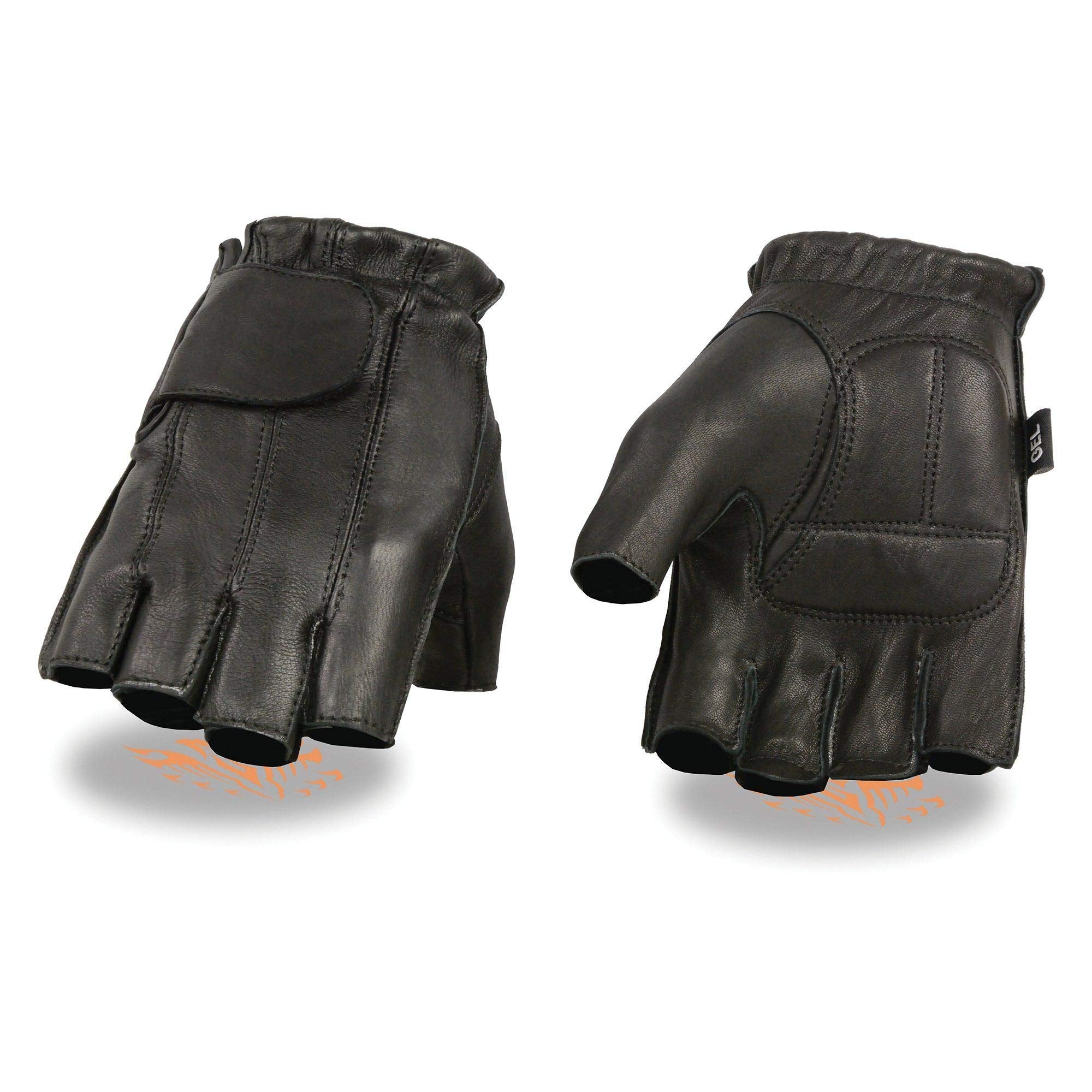 Shaf International Sh850 Men'S Black Leather Gel Padded Palm Fingerless Motorcycle Hand Gloves W/Soft Genuine Usa Deerskin - Sma