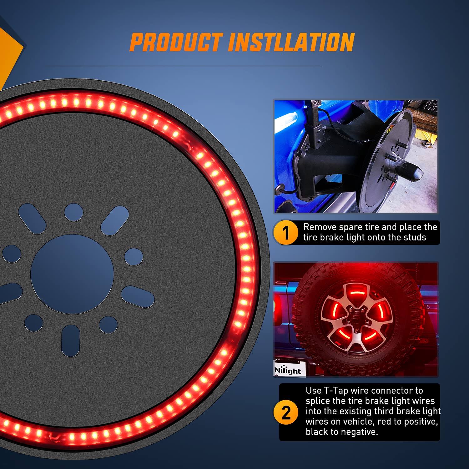 Nilight Spare Tire Brake Light Wheel Light 3Rd Third Brake Light For 2018 2019 2020 2021 2022 2023 2024 2025 Jeep Wrangler Jk Jk