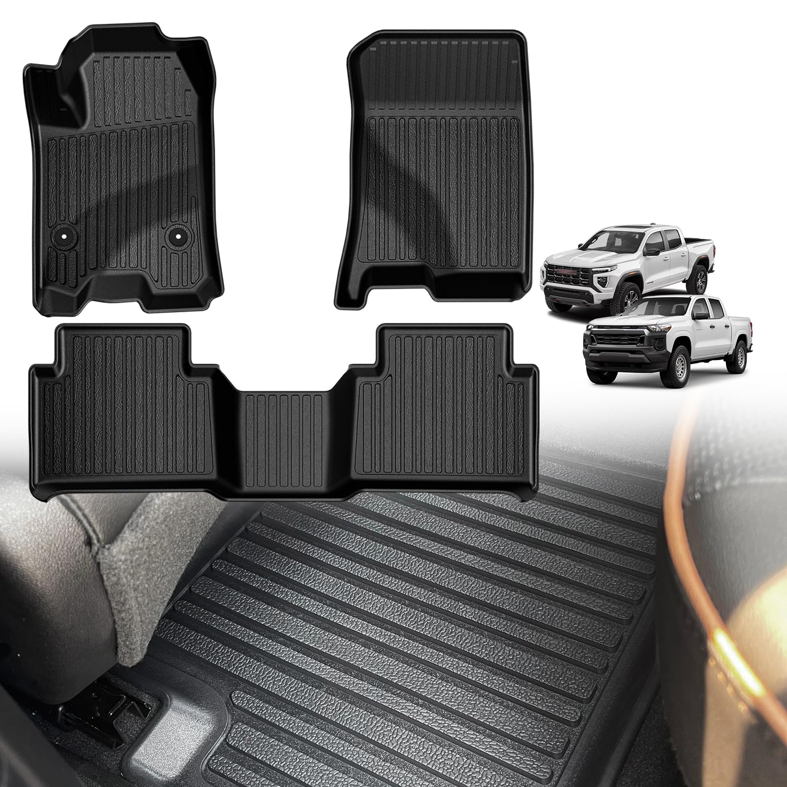 Triplealiners For 2025 2024 2023 Colorado & Canyon Floor Mats Crew Cab 1St & 2Nd Row All Weather Tpe Material Front Rear Full Se