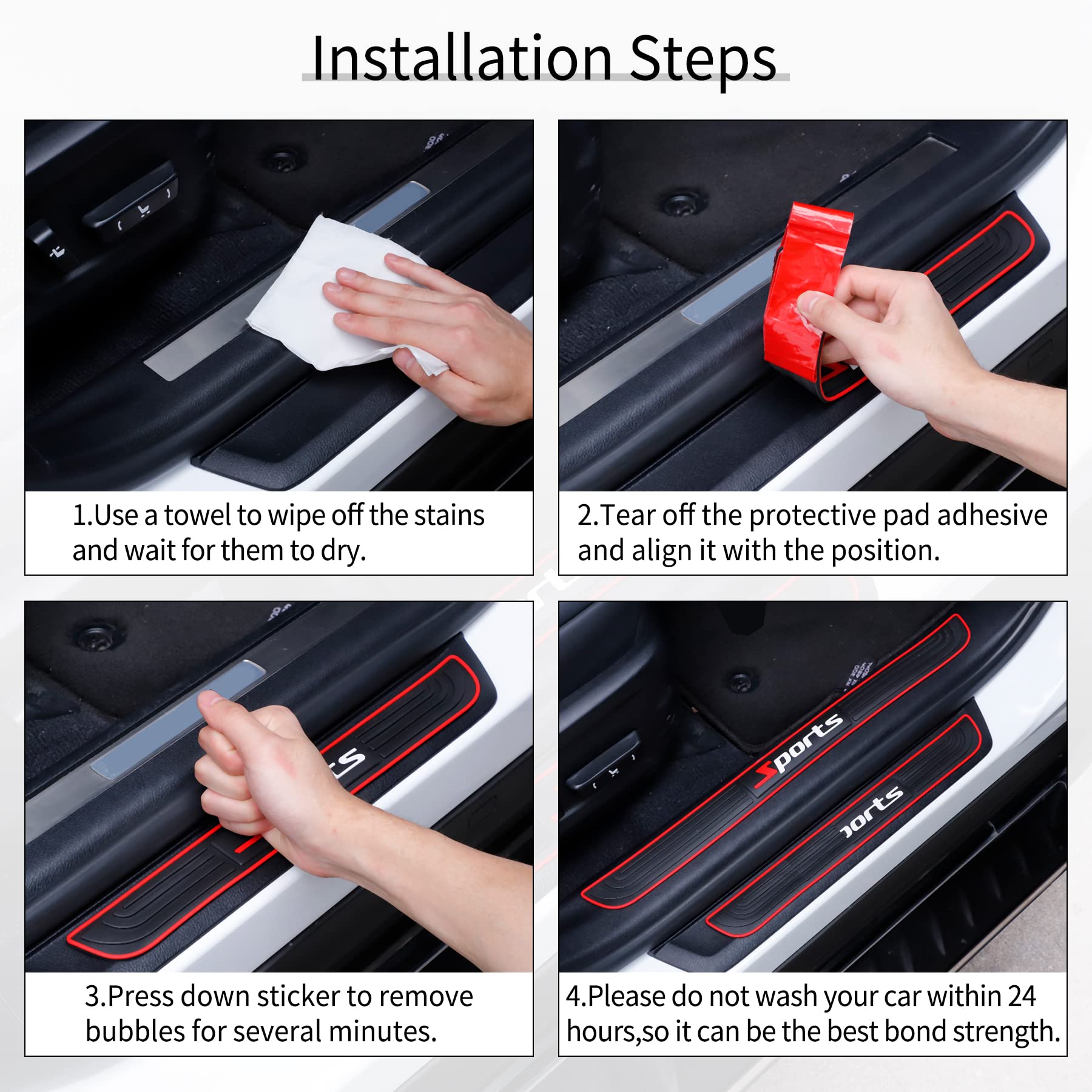 Singaro Car Door Threshold Protection, 4Pcs Door Edge Step Dust Shield Cover, Door Width 23.6X1.96Inch Car/Suv Universal Rubber
