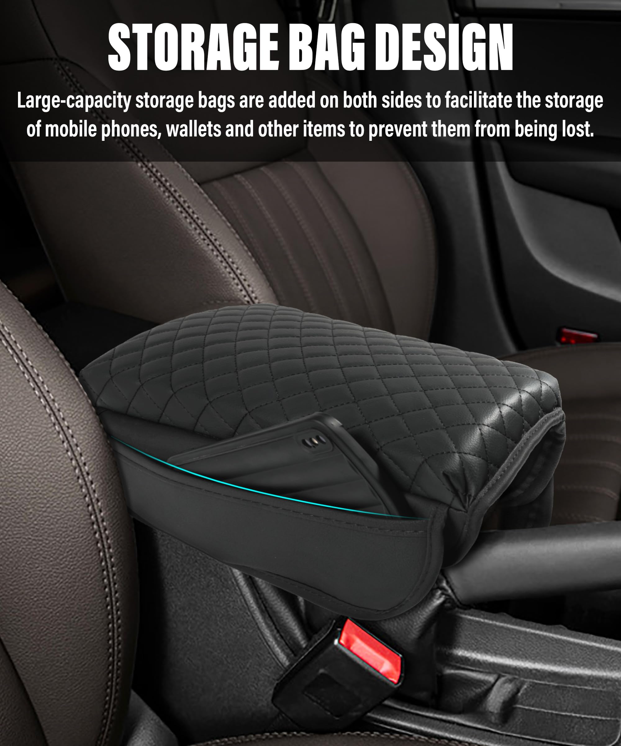 Zlirfy Carbon Fiber Leather Armrest Cover For Car,Auto Center Console Pad With Organizer Pockets,Car Armrest Cover,Car Accessori