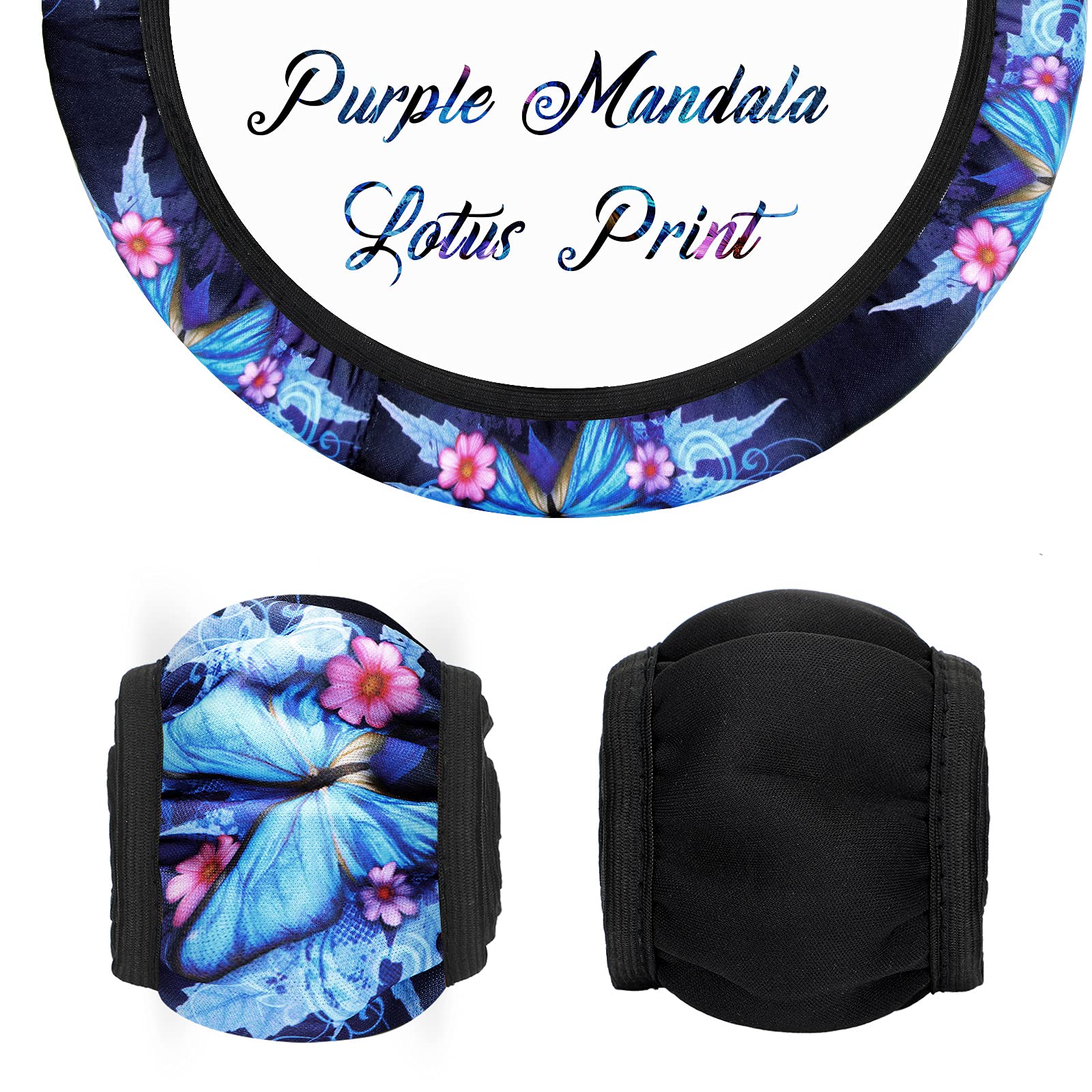 Butterfly Steering Wheel Cover Women Car Accessories Set With Car Cup Pad And Keyring Bracelet Butterflies Design Comfort Grip S