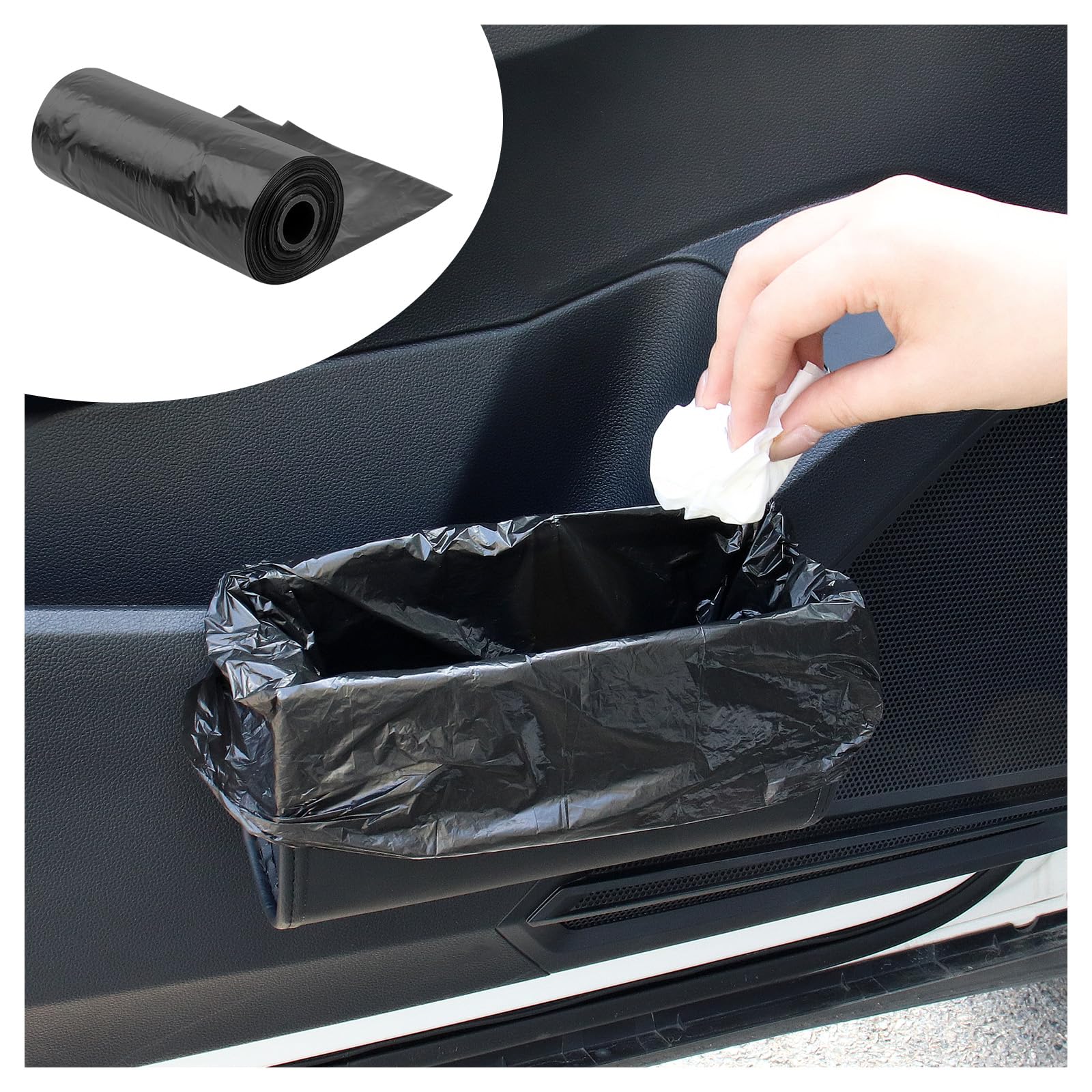 Hanging Car Trash Can,Waterproof Leather Car Trash Bin with One Roll Car Trash Bag,Multifunctional Foldable Car Garbage Can Car 