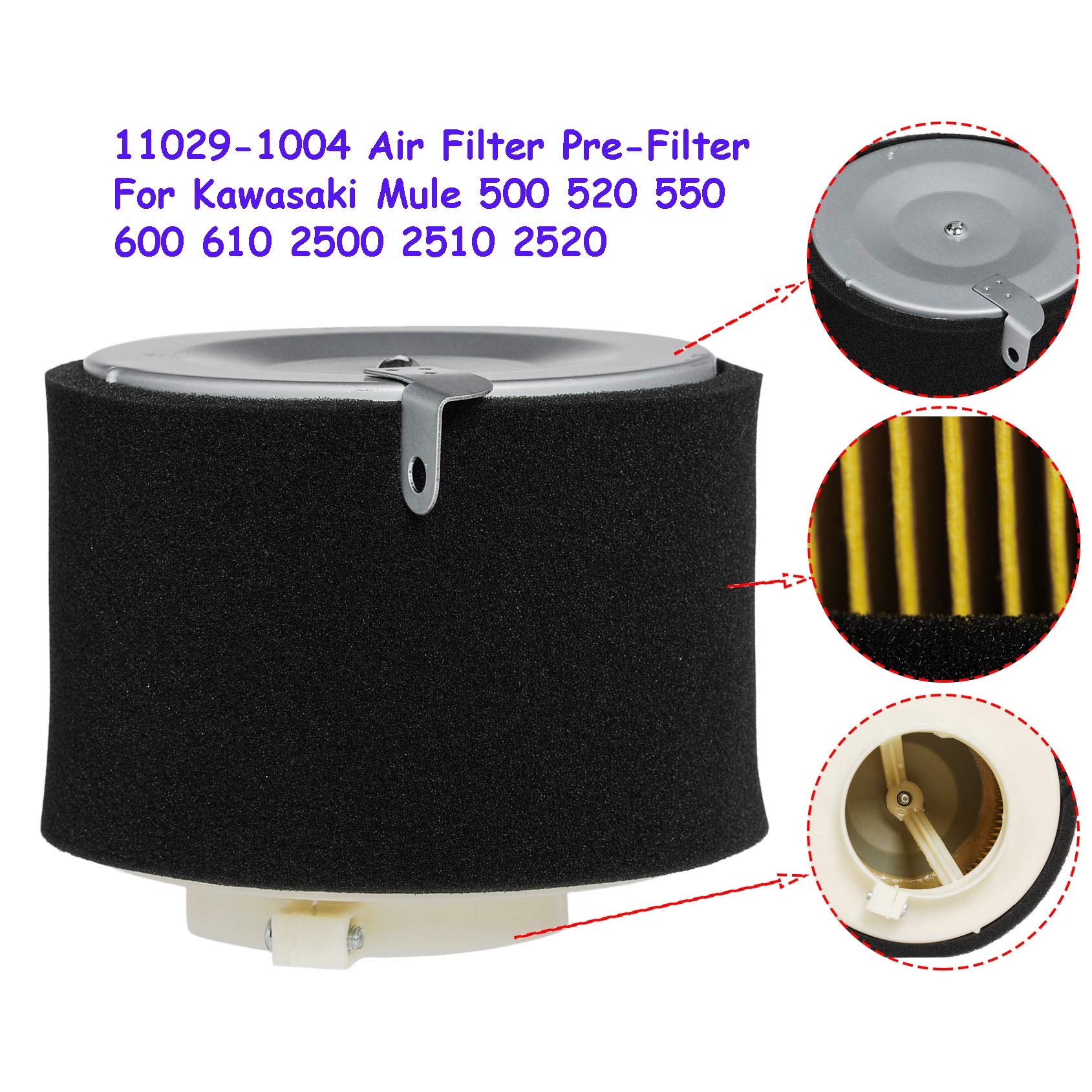 HIFROM 11029-1004 Air Filter Pre-Filter Oil Fuel Filter Spark Plug Tune Up Kit replacement for Kawasaki Mule 500 520 550 600 610