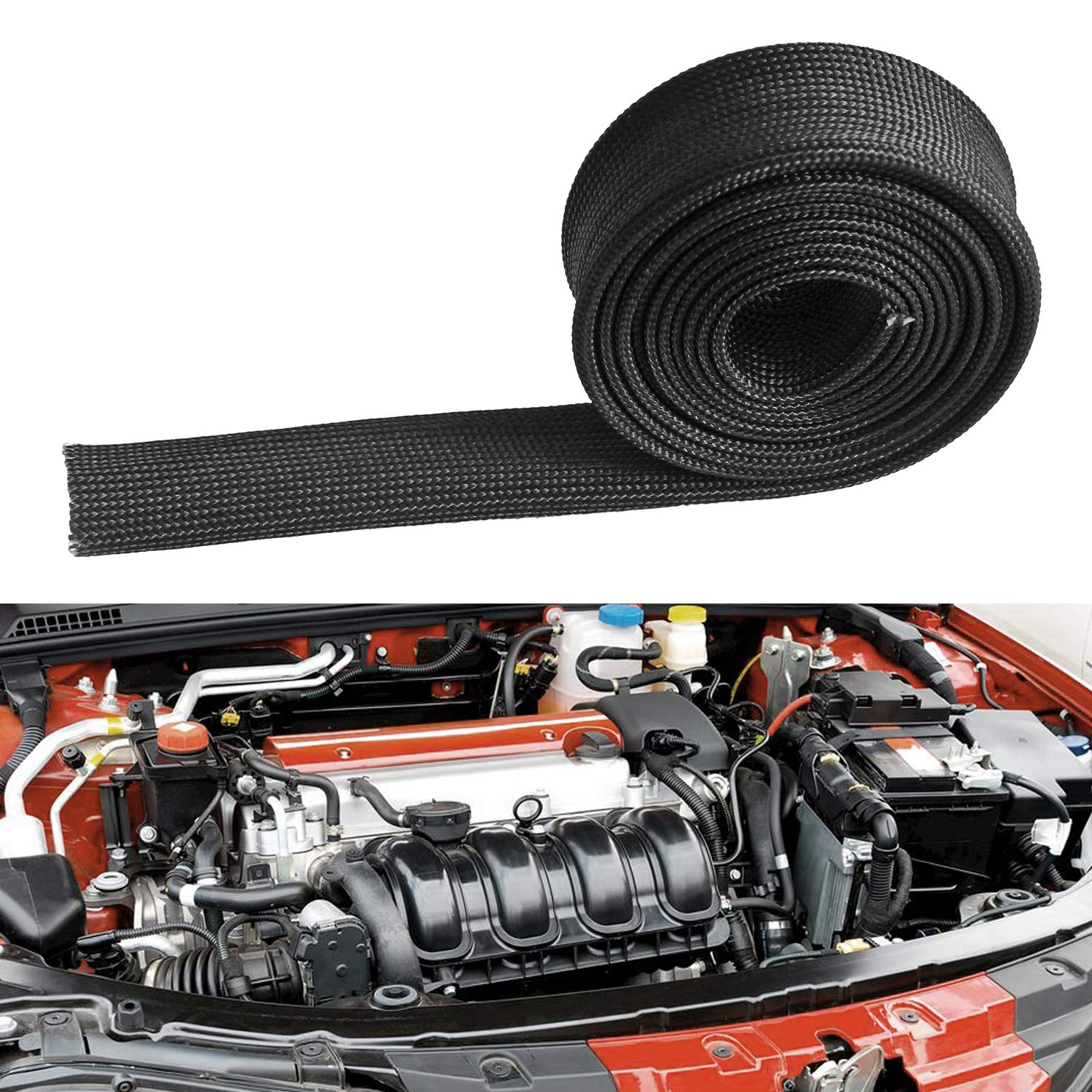 Zhubang Heat Hose Fiberglass Wrap Shield Sleeve 2 Pcs 10Ft-13Mm(1/2) Wire Fuel Line Heat Shield Roll High Temp Black Colour Adjustable For Car Wire Loom Cable Heat Shield Brake Line Cable Heat Shield