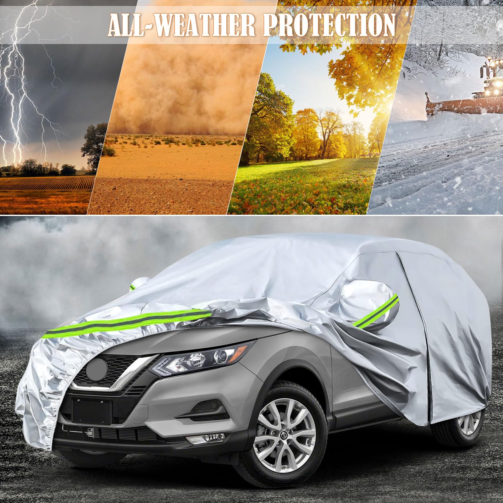 Waterproof Car Covers Replace For 2008-2025 Nissan Rouge, 6 Layers All Weather Custom-Fit Car Cover With Zipper Door & Windproof