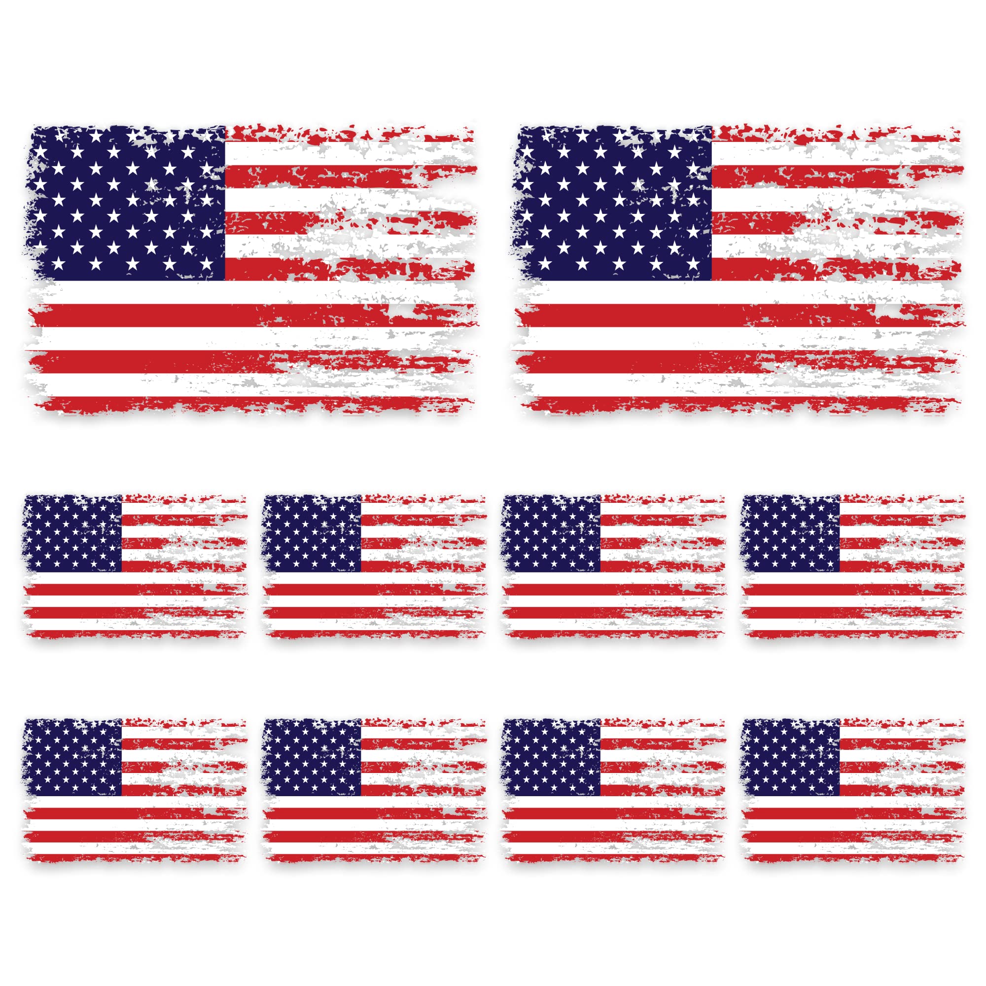 Stickios American Flag Decals (8 Small, 2 Medium) - Made In The Usa - Distressed, Patriotic Vinyl Flag Stickers For Cars, Trucks
