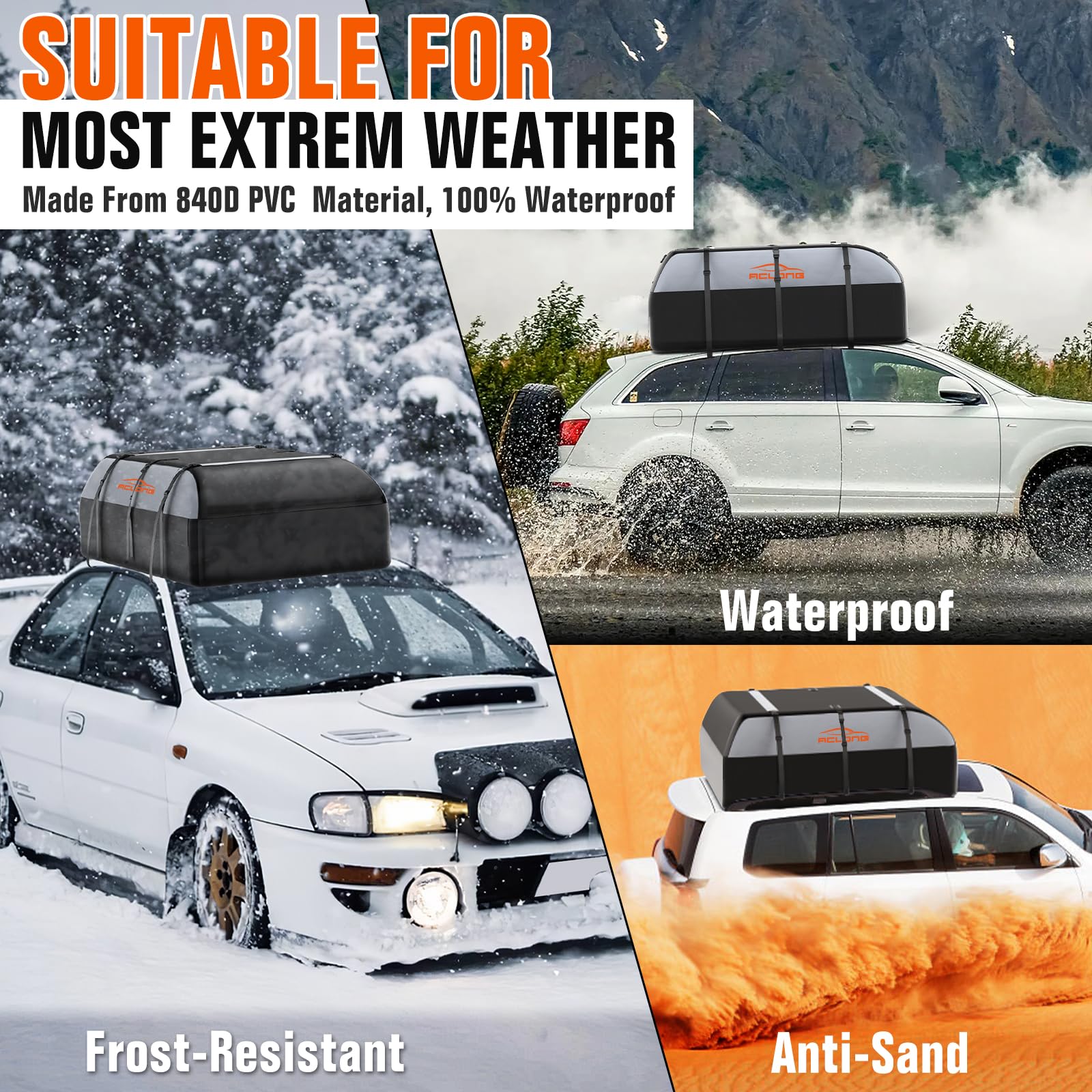 ACLONG Car Roof Bag 21 Cubic Feet 840D Waterproof Rooftop Cargo Carrier Bag for All Cars with/Without Racks Includes Anti-Slip M
