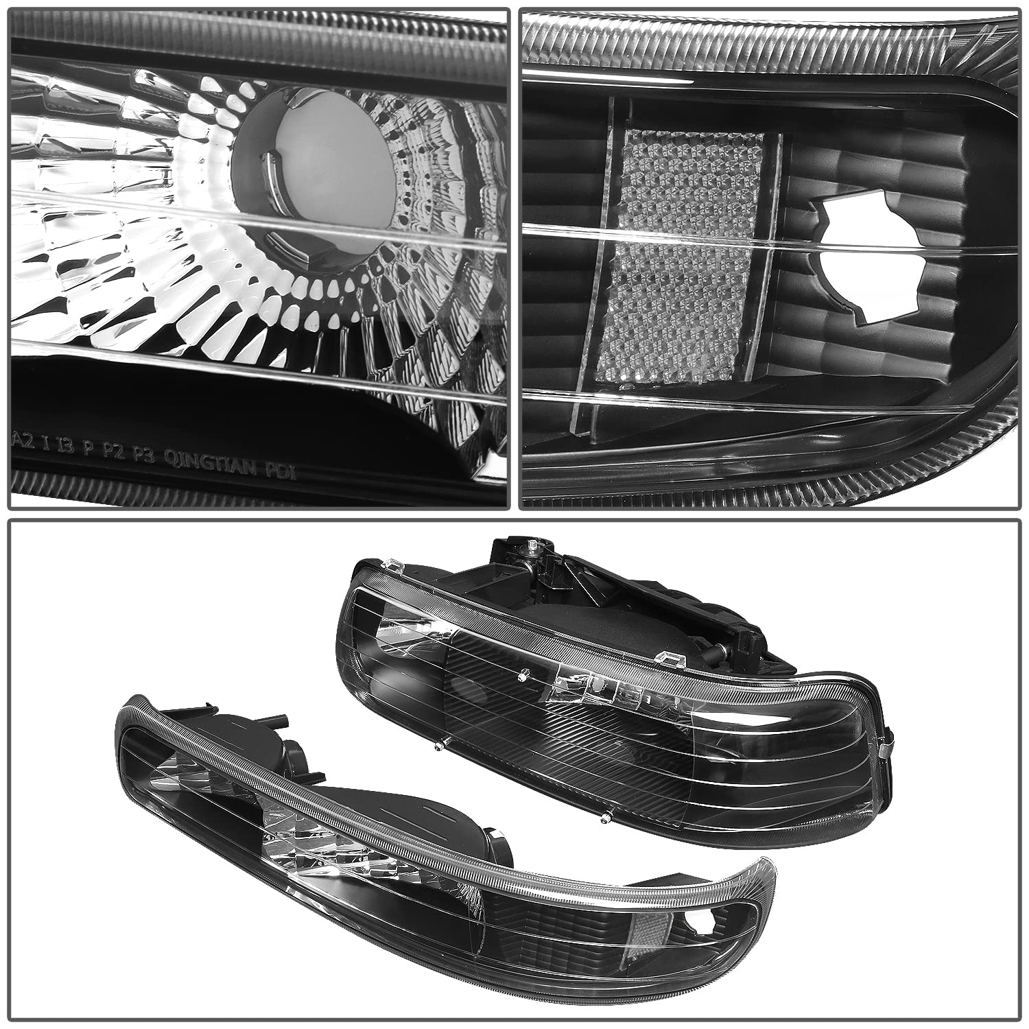 Dna Motoring Hl-Oh-Cs99-4P-Bk-Cl1 Black Housing Headlights Compatible With 99-02 Silverado 00-06 Suburban/Tahoe Bottom Bumper Li
