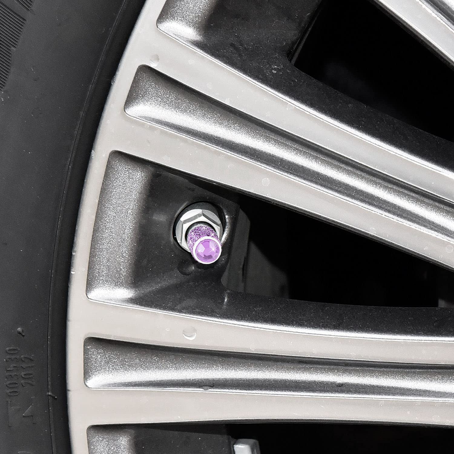 ToBeQueen Bling Purple Tire Valve Caps, 4 Pack Handmade Crystal Rhinestone Valve Stem Covers, Universal Dustproof Car Accessorie