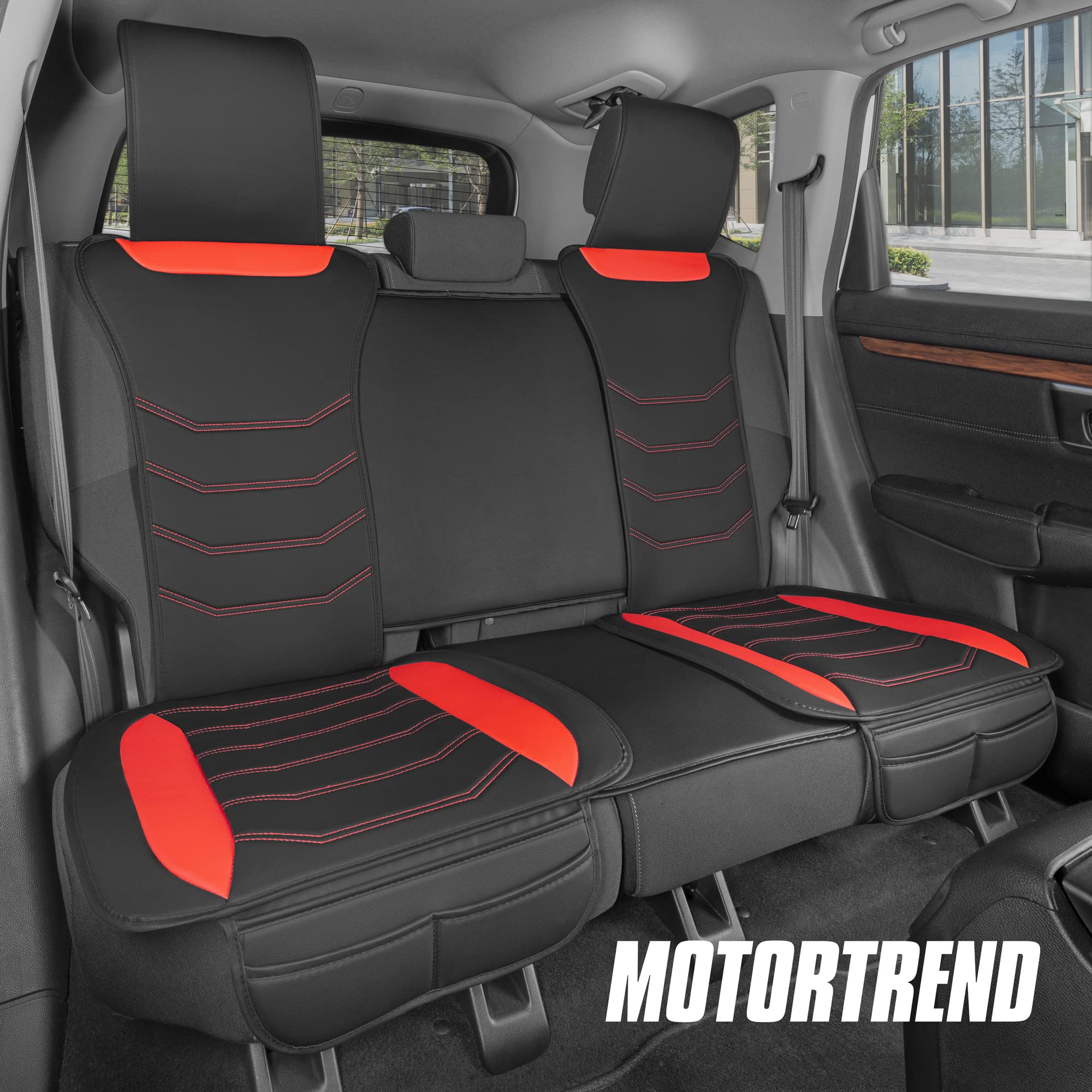 Motor Trend Luxefit Rear Bench Seat Covers For Cars Trucks Suv, Premium Faux Leather Sideless Sporty Car Seat Covers, Easy To In