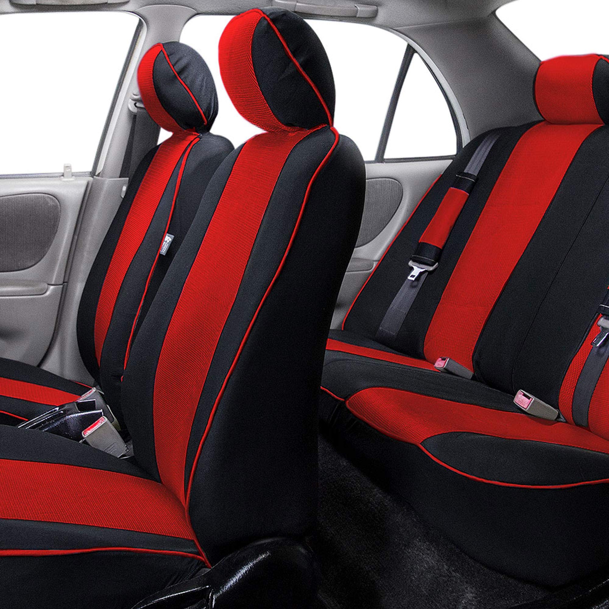 Fh Group Car Seat Covers Edgy Piping Seat Cover, Airbag And Split Rear Three Row Set Red Car Seat Cover Universal Fit Interior A