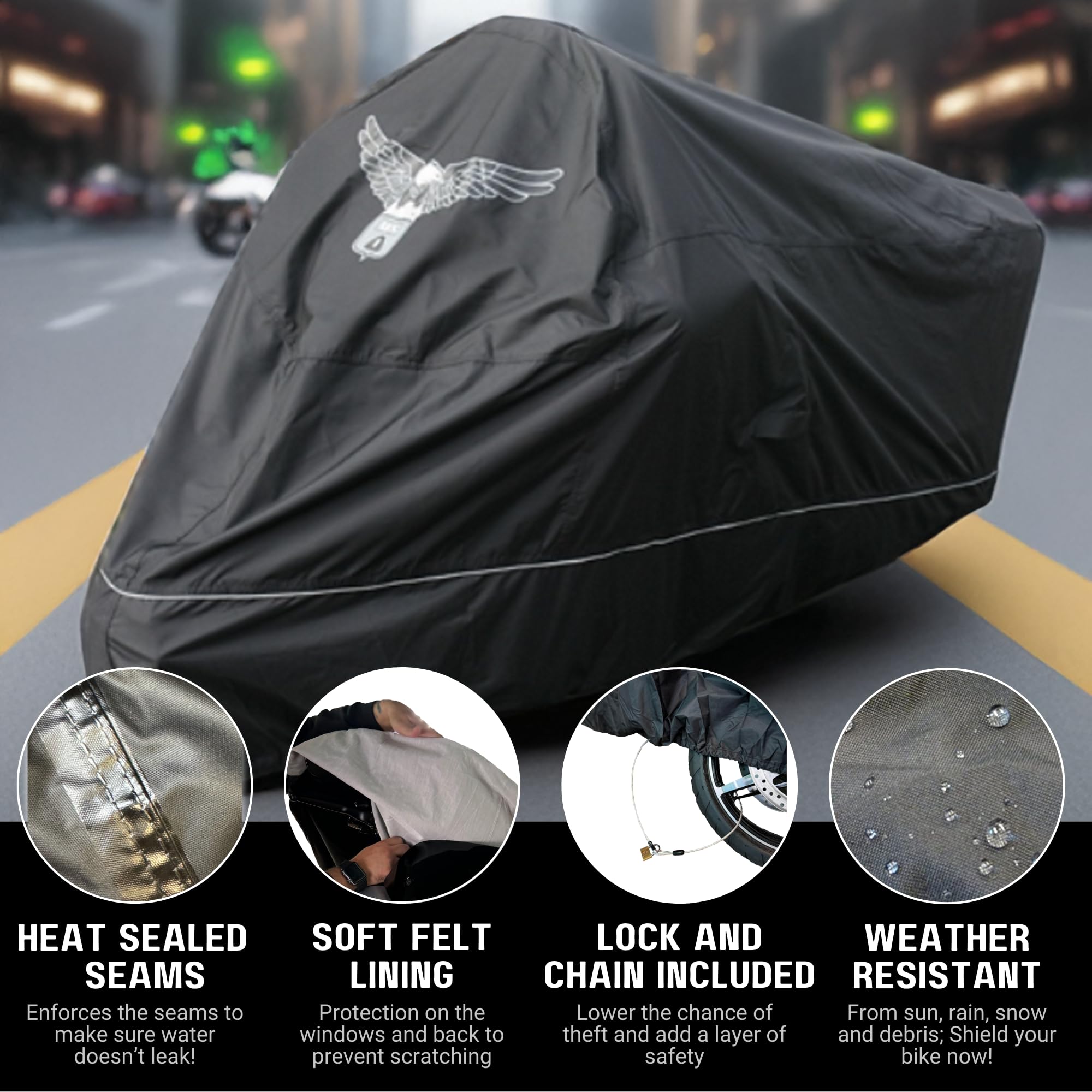 Formosa Covers Motorcycle Cover Premium Heavy Duty All Weather Protection, Fits Up To 108'' Length Large Cruiser, Tourer, Choppe