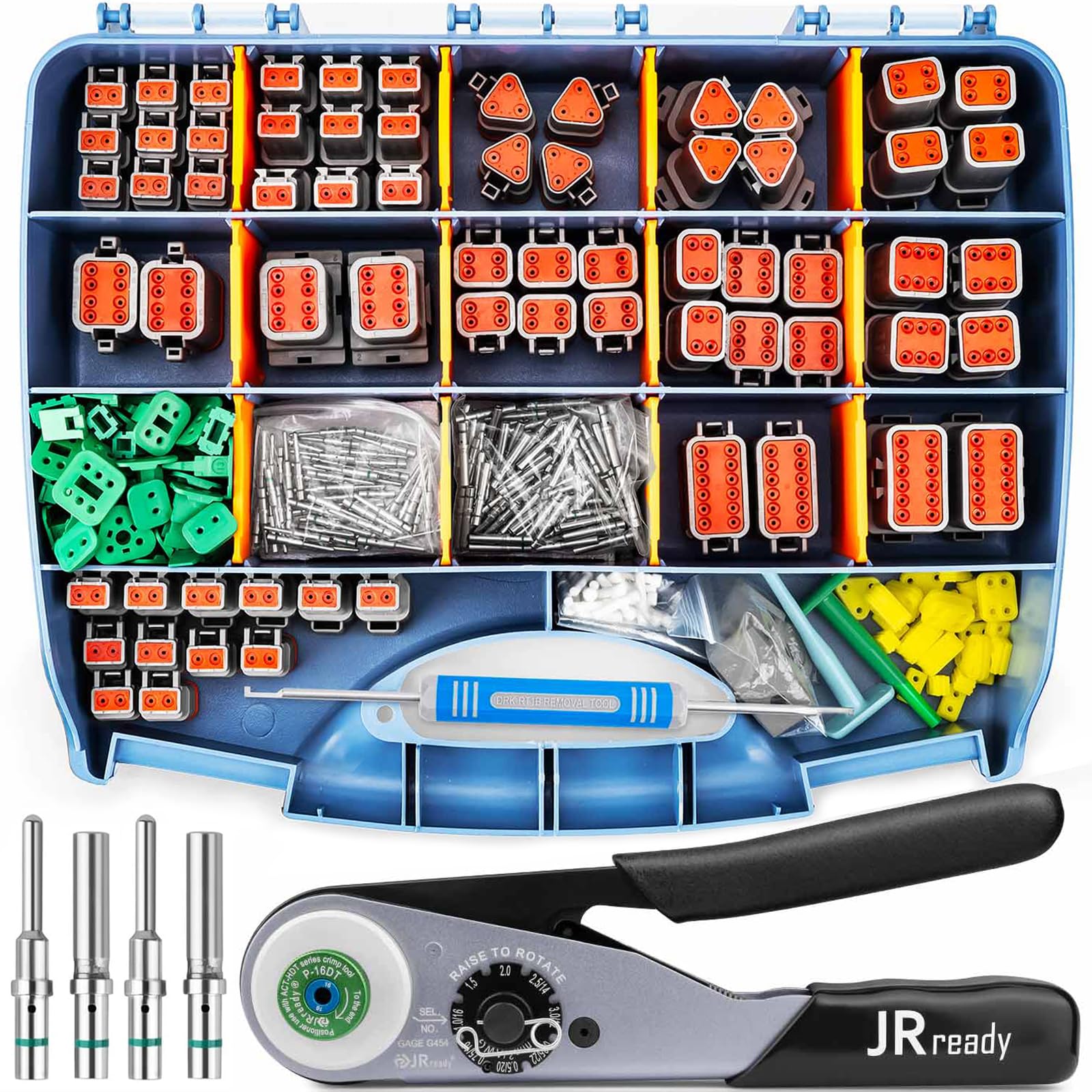 JRready DW5006-03 Deutsch Connector Kit with Crimper,2 3 4 6 8 12 Pin IP68 Waterproof Connectors,Deutsch Crimp Tool,Size 16 Soli