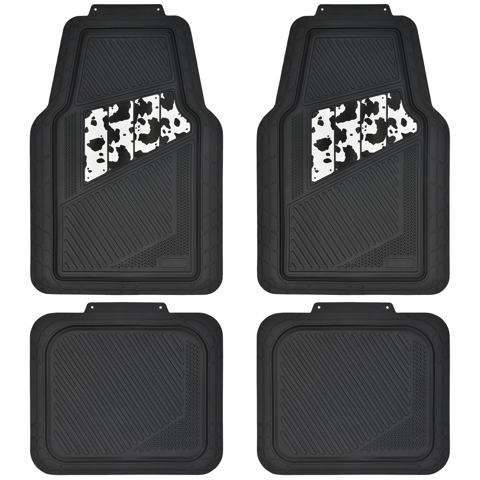 Car Pass Heavy Duty Rubber Floor Mats Cow Print Car Mats 4-Piece Car Mat Set - Universal Waterproof Floor Mats For Car Suv Truck
