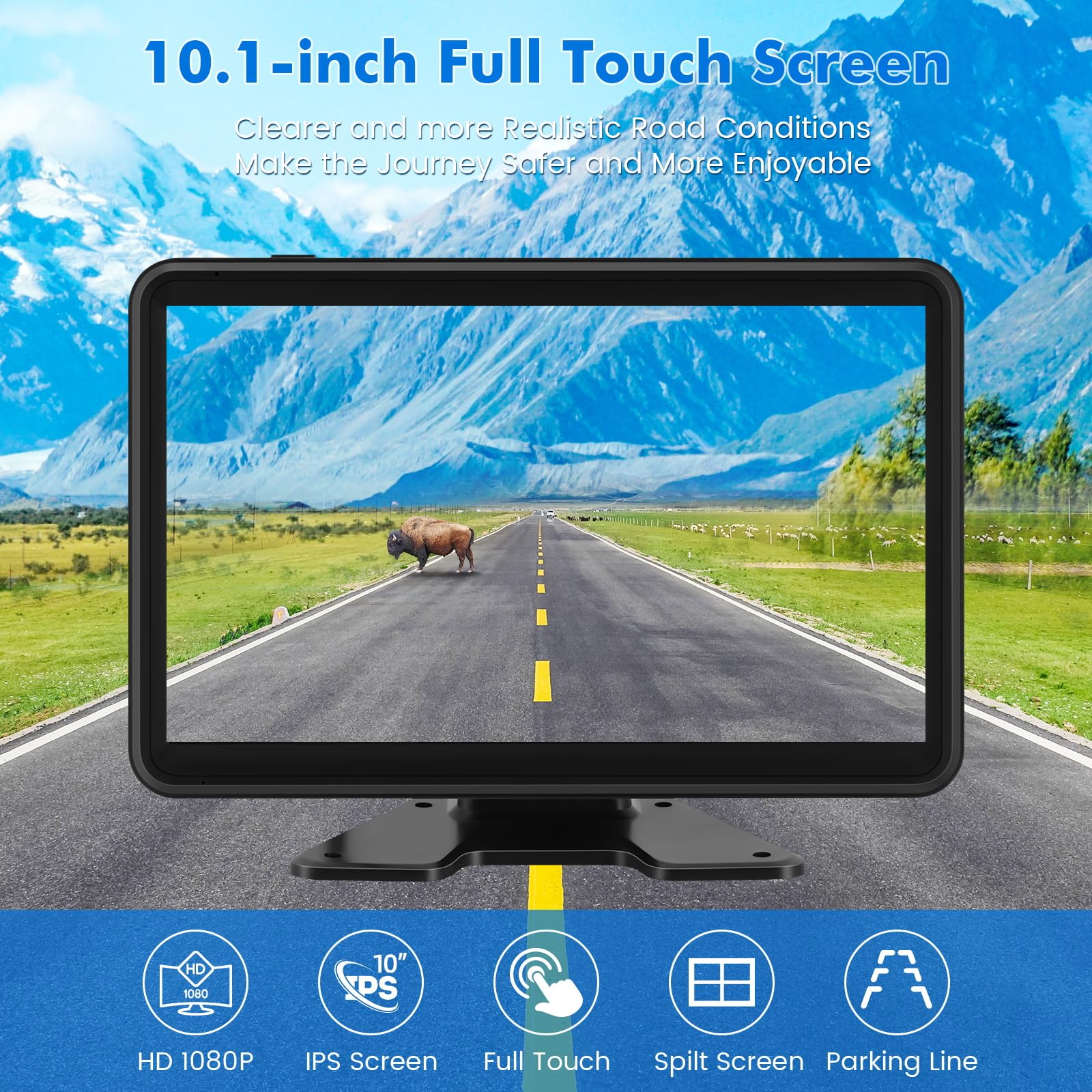 Losuudy Wired Backup Camera System With 10.1'' Touch Monitor, 3 Hd 1080P Rear View& Side View Cameras, 4 Split Screen, Night Vis