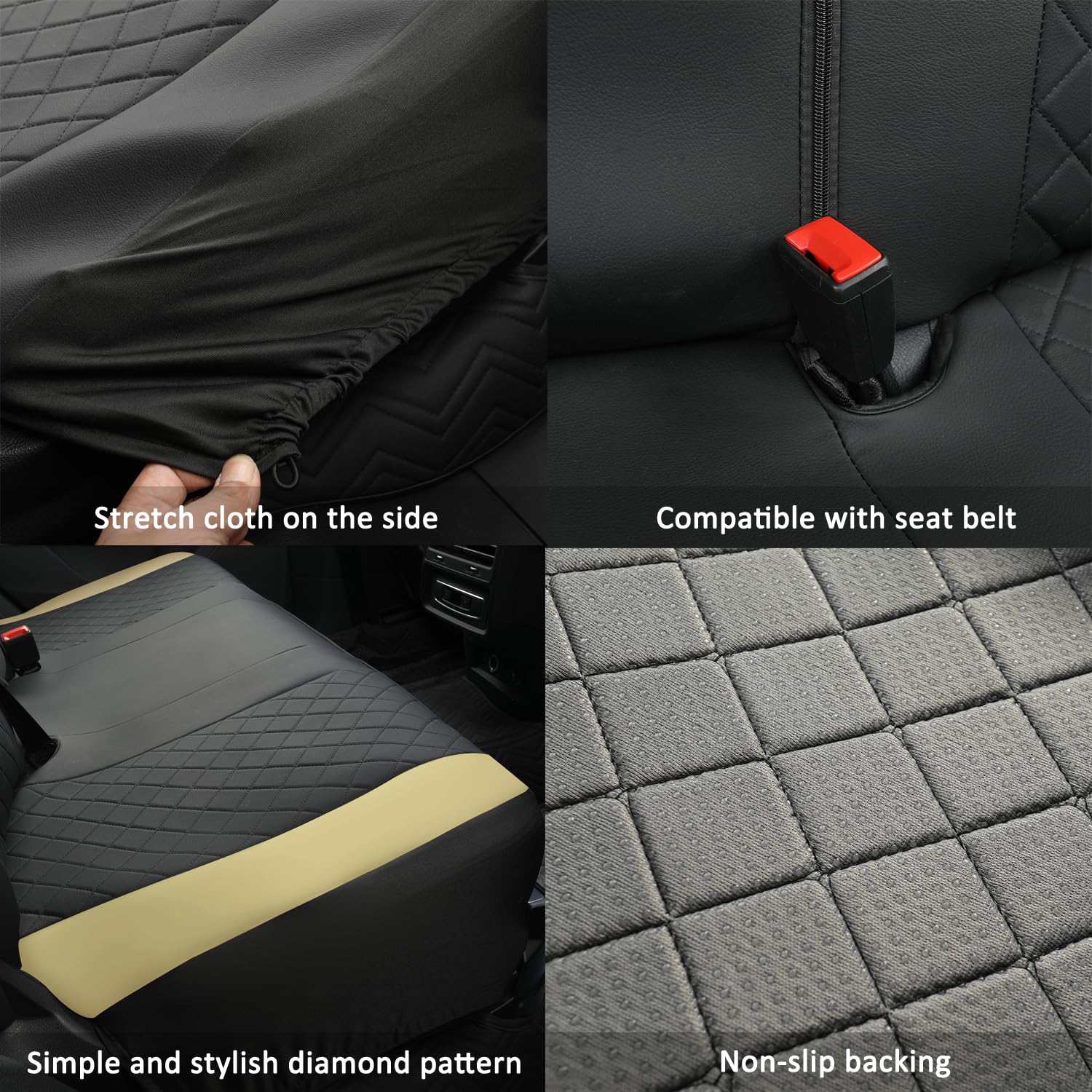 GIANT PANDA Rear Bench Back Seat Cover for Cars, SUV (Beige)