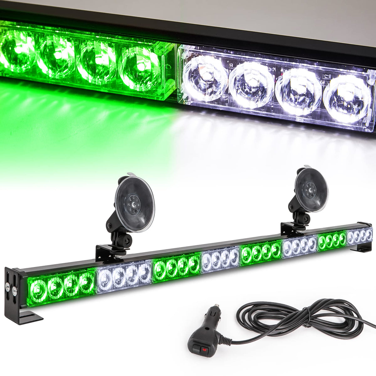 White/Green Emergency Strobe Light Bar 36 In 13 Flash Patterns Traffic Advisor Warning Hazard Windshield Safety Lights Bar With