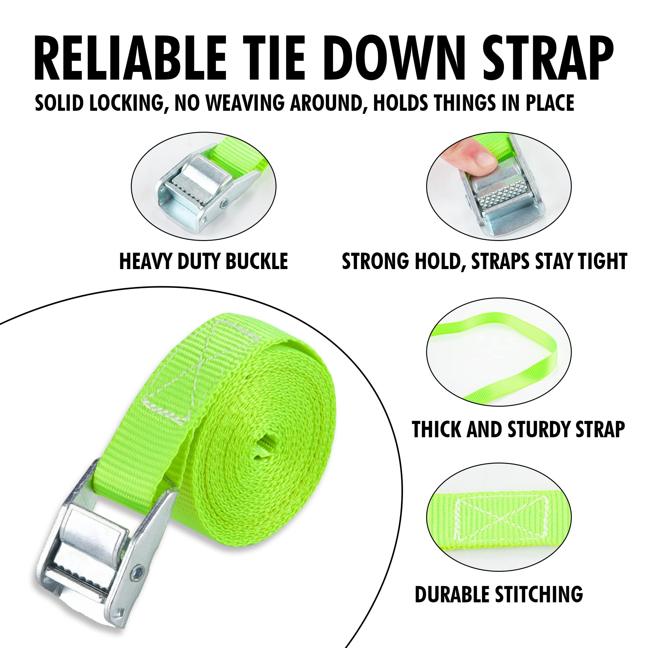 Cartman 1'' X 12'Lashing Straps Cargo Tie-Down Strap Up To 600Lbs, 6Pk In Carry Bag, Green