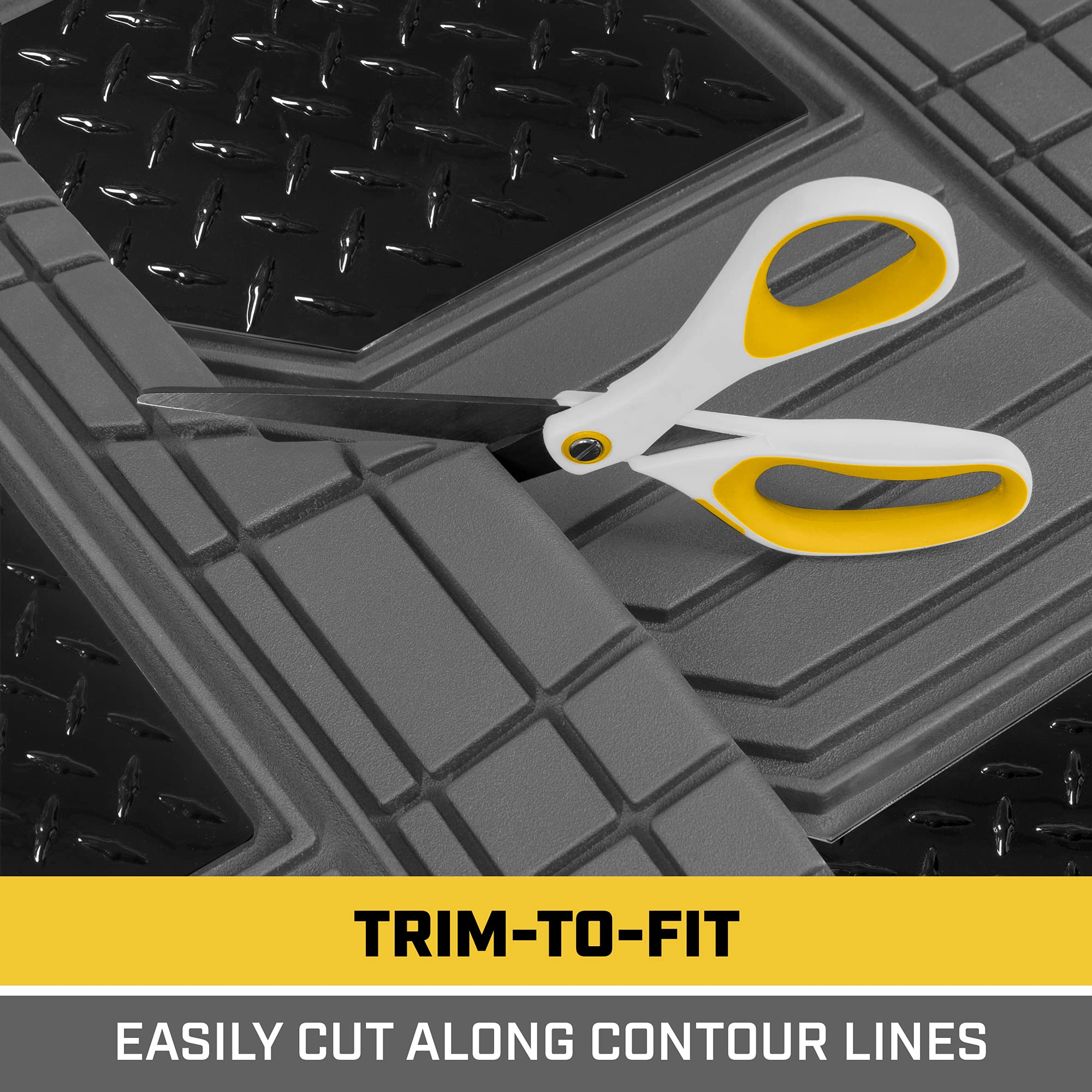 CAT DiamondShield Rubber Floor Mats for Cars Trucks SUVs, All Weather Protection Front & Rear Car Mats Set, Heel Pad & Anti-Slip