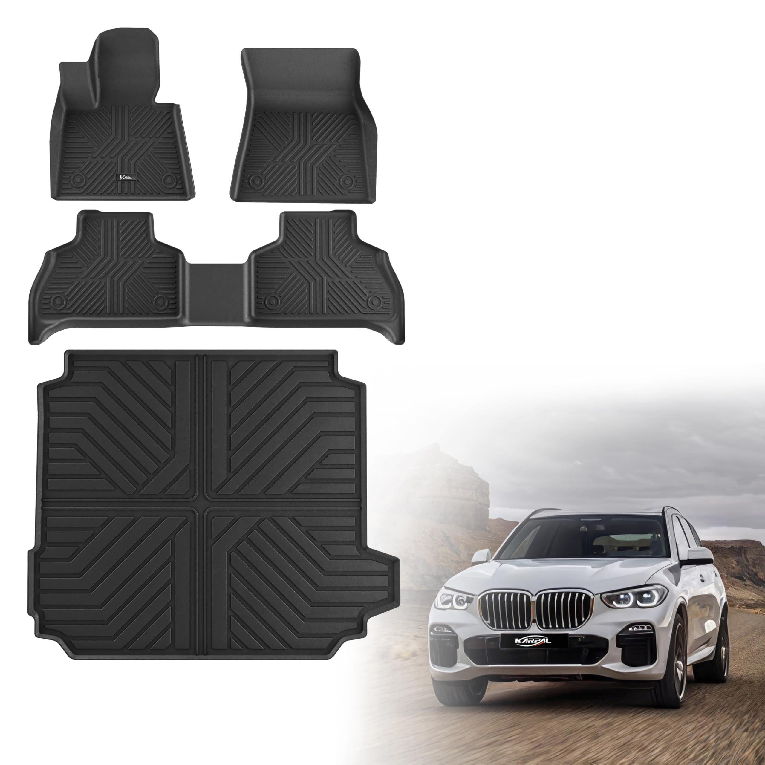 Karpal Floor Mats Fit For 2019-2025 Bmw X5 (G05), Custom Fit Tpe All Weather X5 Accessories 1St&2Nd Row &Trunk Mat Full Set Floo