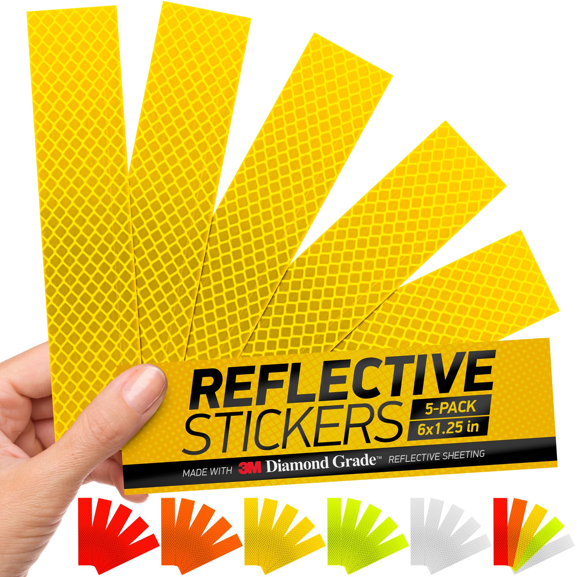 Byllstore High-Visibility Reflective Stickers | 3M Diamond Grade | Yellow | 1.25 X 6'' | 5-Pack | Multipurpose Use For Helmets