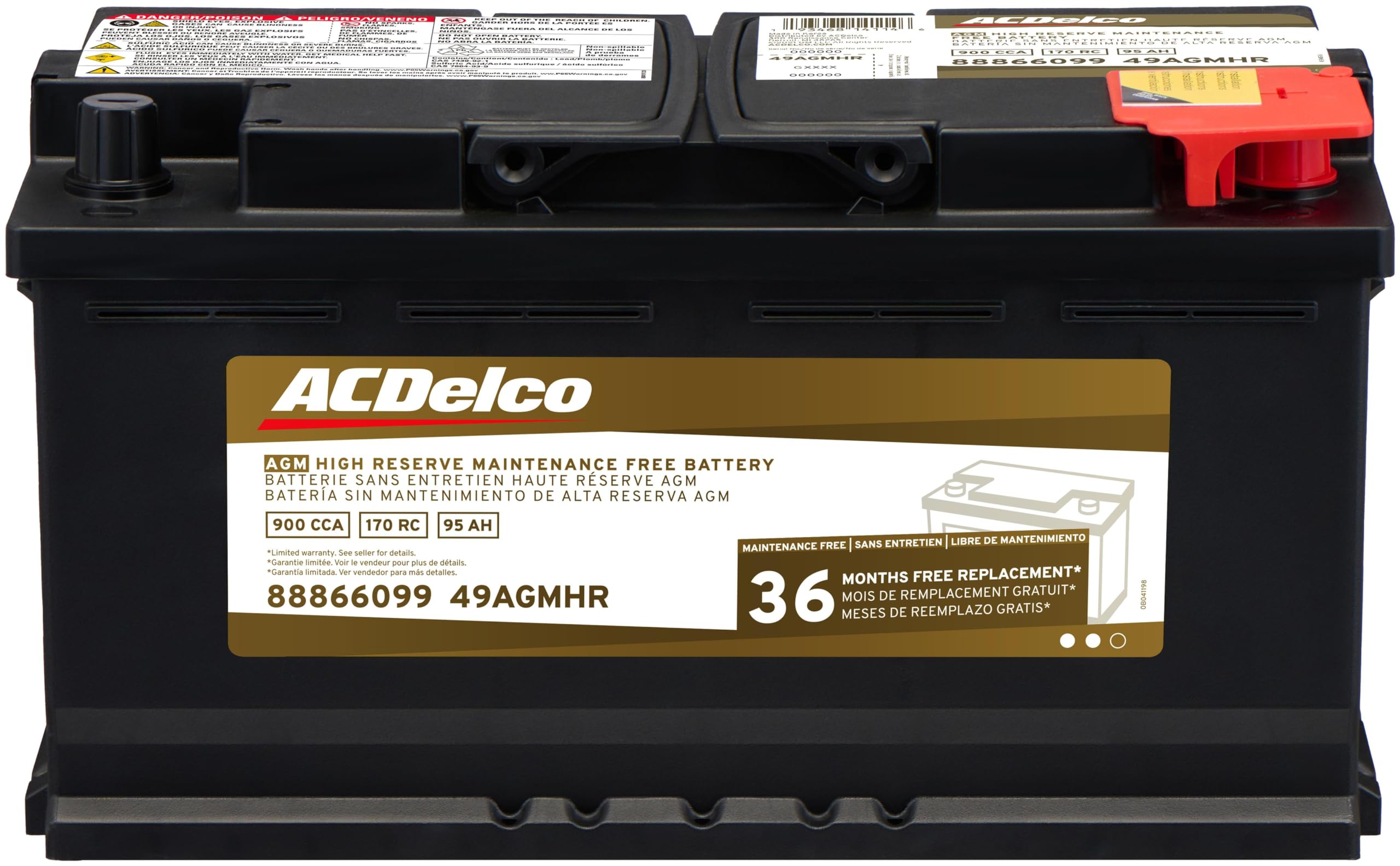 ACDelco Gold 49AGMHR 36 Month Warranty High Reserve AGM BCI Group 49 Battery