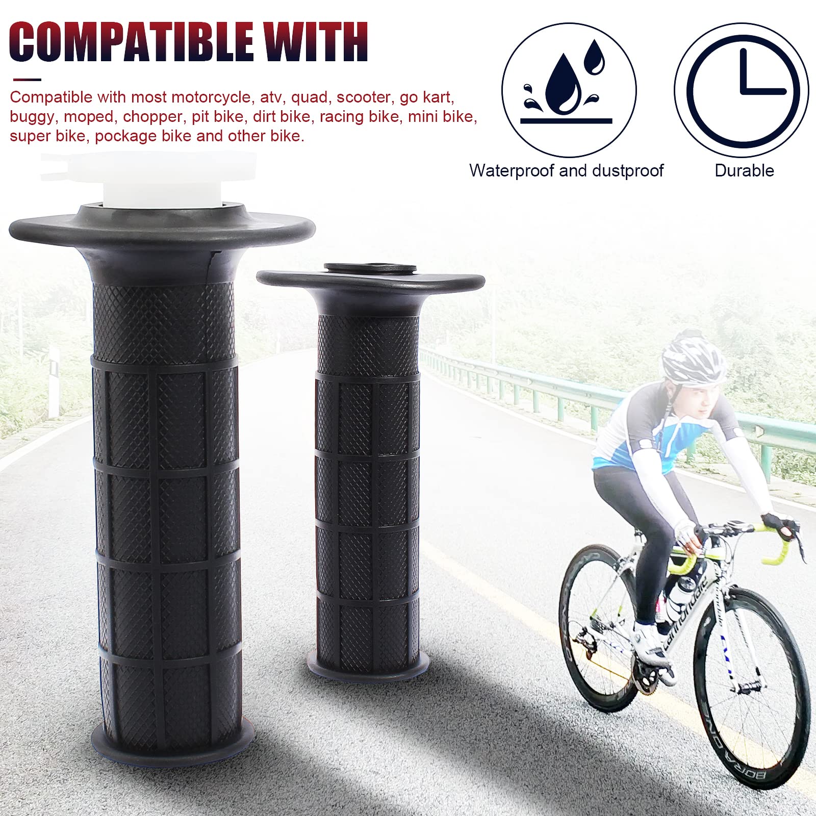 Qazaky Twist Throttle Accelerator Handle Grip Cable Set For Quad Atv Go Kart 4-Stroke Pit Dirt Mini Pocket Bikes 50Cc 60Cc 66Cc 90Cc 110Cc 125Cc 140Cc 150Cc 190Cc 200Cc 7/8Inch 22Mm Handlebars Sdg Ssr