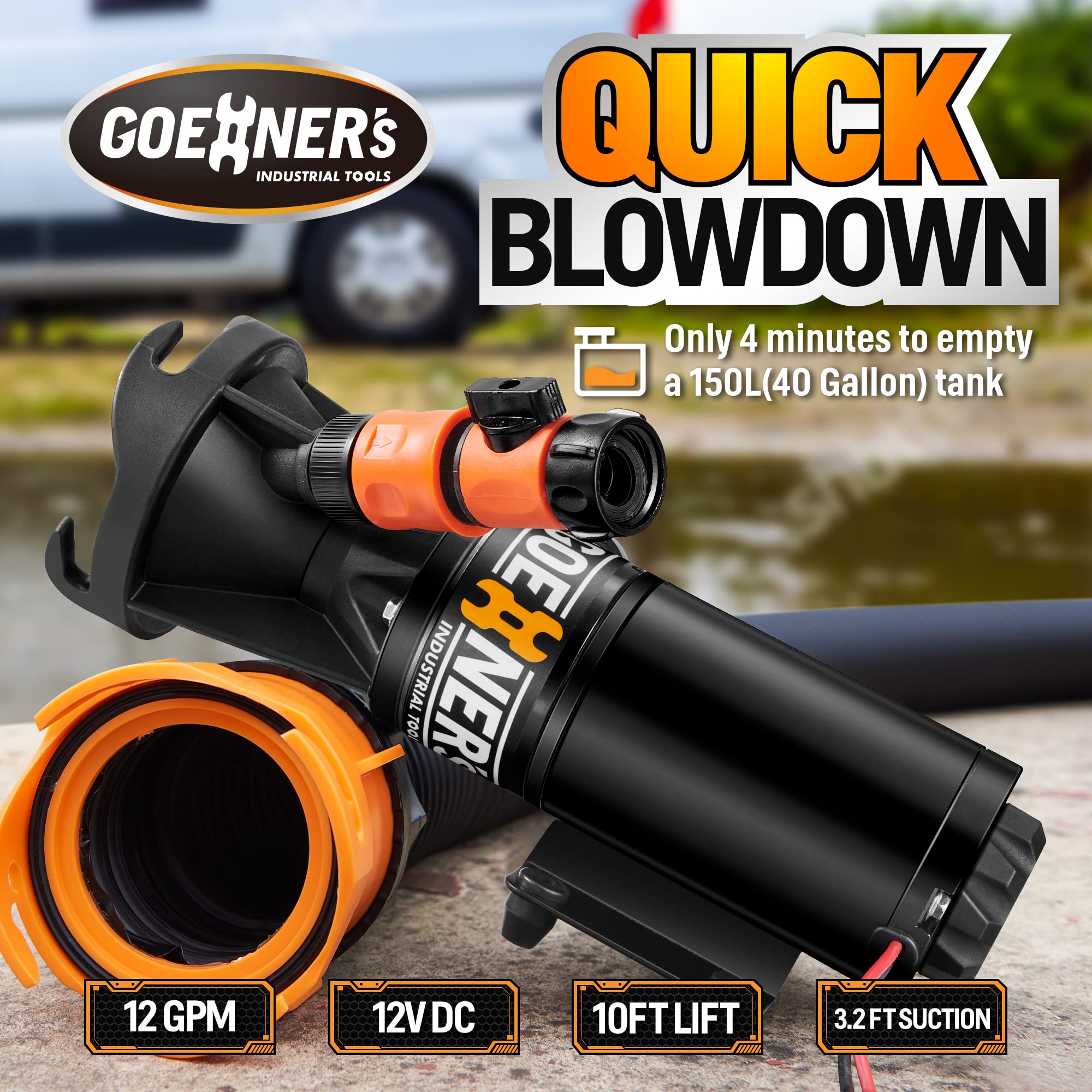 12V Rv Portable Macerator Waste Pump For Sewage, 12Gpm Suction 3.2 Feet Lift 10 Feet, Complete Rv Macerator Pump Kit For Right O