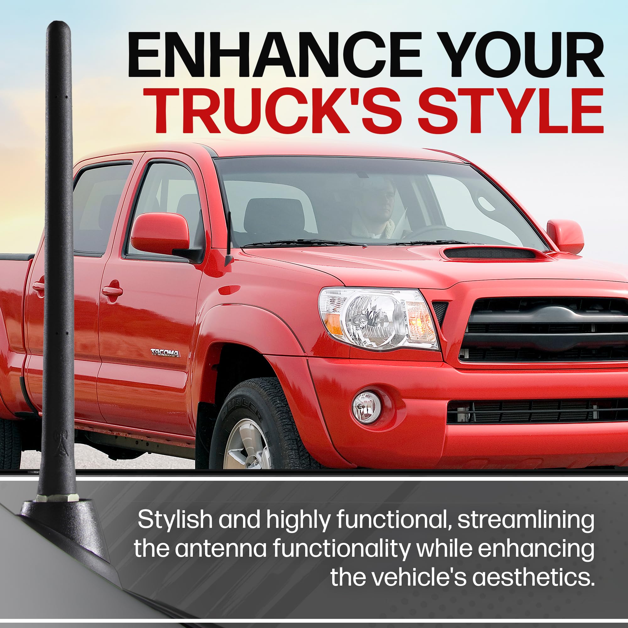 Antennamastsrus Short Rubber 6 3/4 Inch Antenna For Toyota Tacoma (1995-2015) - Usa Stainless Steel Threading, Car Wash Proof, Easy Installation, Enhanced Radio Reception With Internal Copper Coil