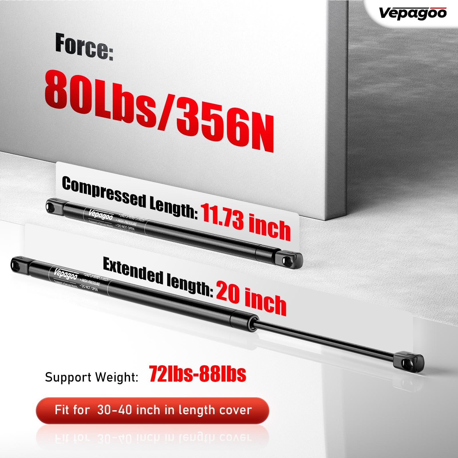 Vepagoo Gas Struts 20 Inch 80lbs/356N Shocks Spring Lift Support for RV Bed Camper The Door Tonneau Cover Mattress Travel Traile