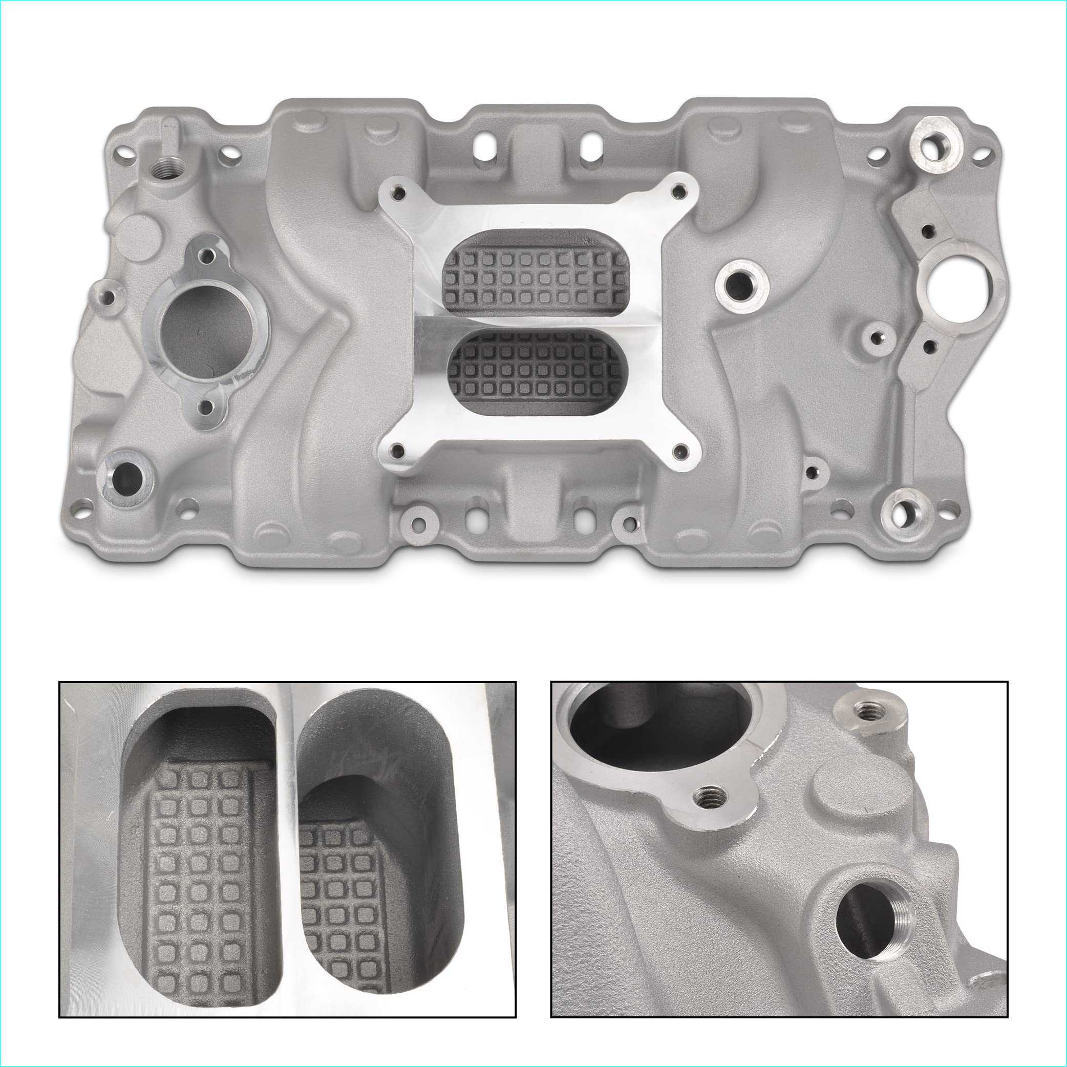 FGJQEFG Intake Manifold Aluminum Satin Compatible with Small Block Chevy SBC 305 327 350 400 1957-1986
