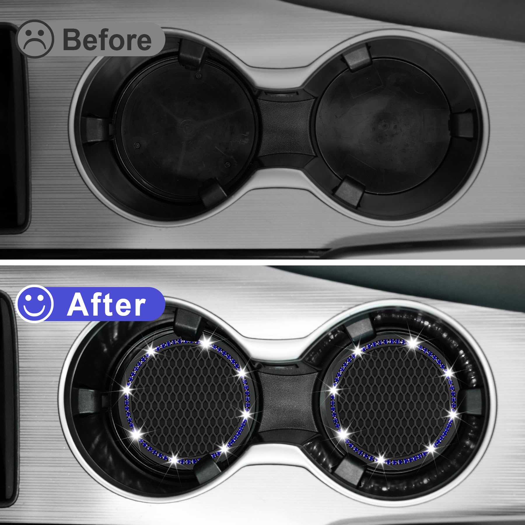 JUSTTOP 2 Pack Universal Auto Anti Slip Cup Holder Insert Coaster, Car Cup Holder Coaster, Bling Crystal Rhinestone Car Interior