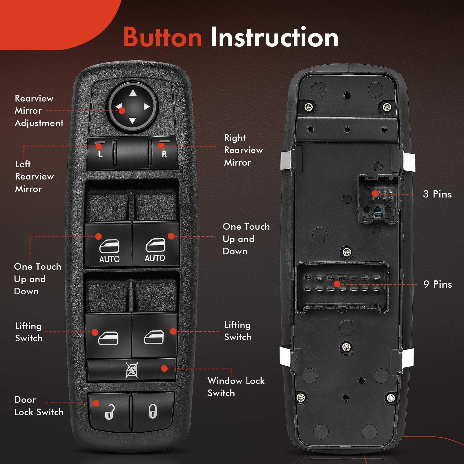 A-Premium Power Master Window Switch Front Driver Replacement For Dodge Ram 1500/2500/3500 2009-2010 Ram 1500/2500/3500/4500/5500 2011-2012 4602863Ad (Without Power Folding Mirrors)