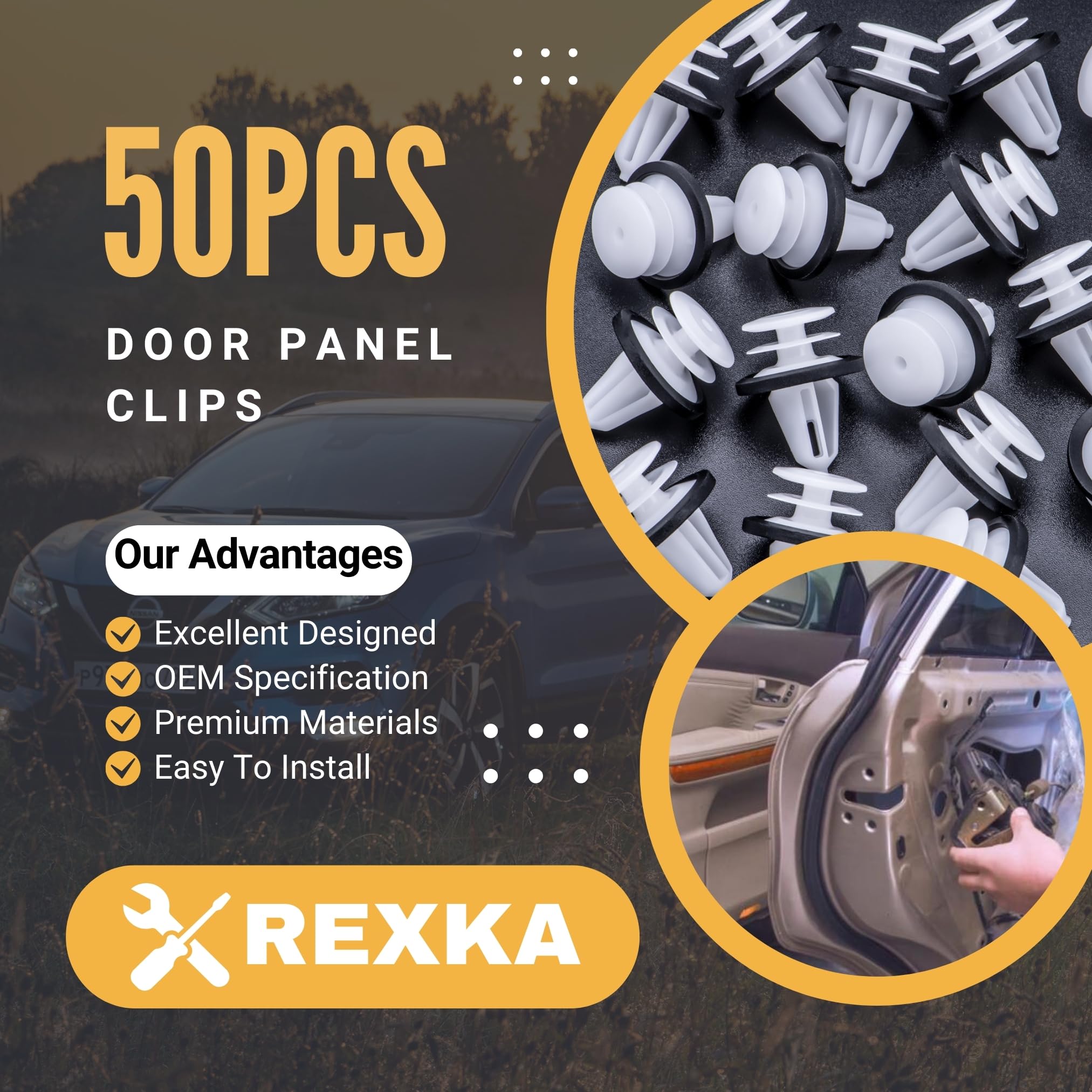 Rexka 50Pcs Door Trim Panel Retainer Clip For Ford W713297-S300 C-Max Edge Escape Explorer F-150 Mustang Focus Flex Fusion Tauru