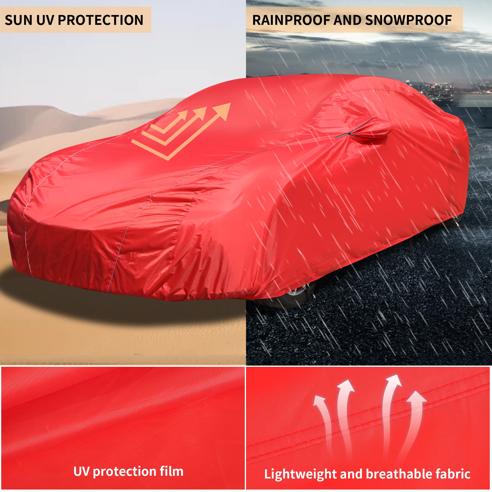 Coverado Car Cover Waterproof All Weather, Car Covers For Automobiles With Zippered Mirror Pocket Outdoor Snowproof Sunproof Ful