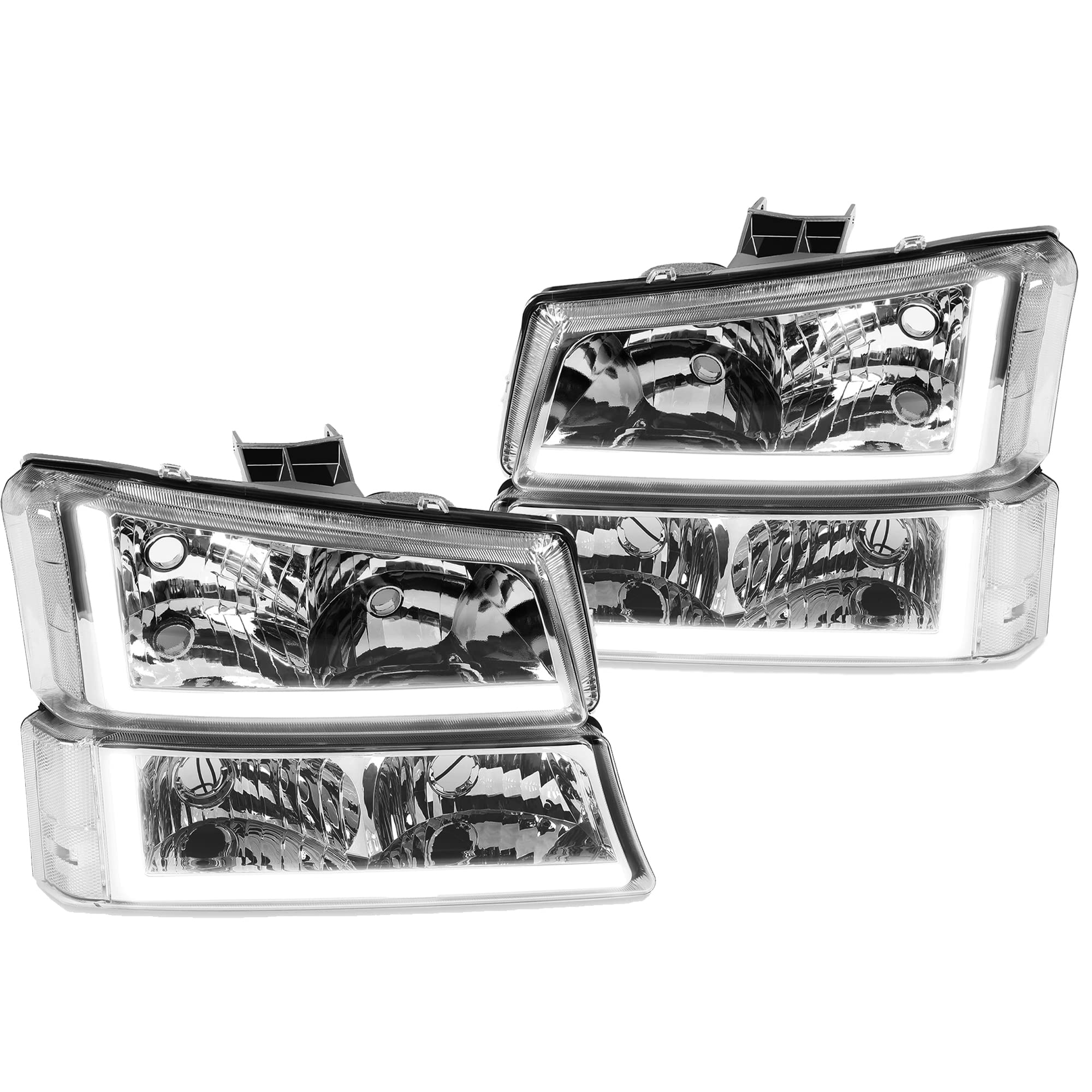 Kojem Led Drl Headlight Bumper Lamps Compatible With 03-07 Chevy Avalanche Silverado 1500 2500 3500 Led Tube Bar Bumper Parking Lights Headlamps (Clear Lens Black Housing) 1 Pair Left Right