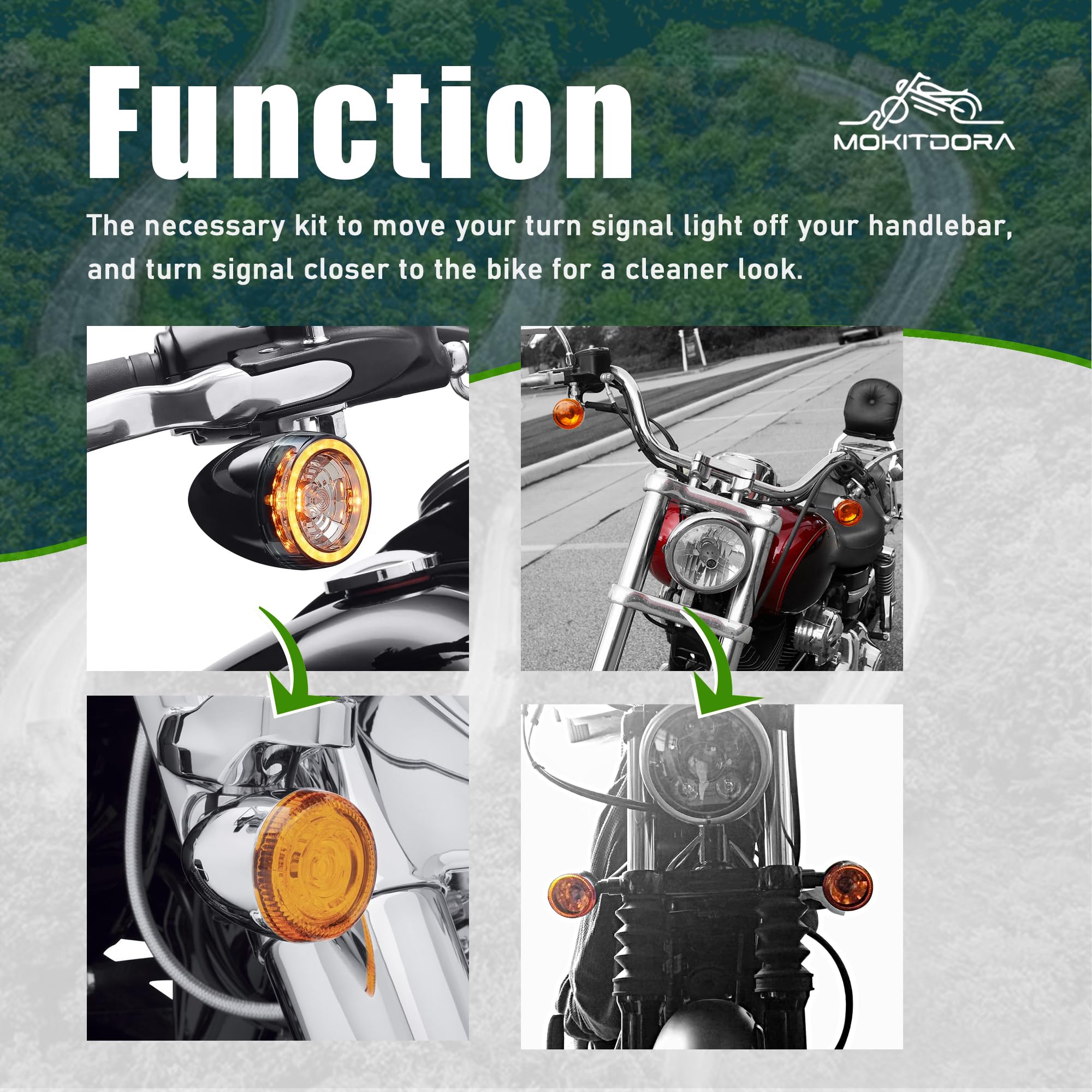 Mokitdora Dyna Sportster Front Turn Signal Relocation Kit 39Mm-49Mm Tubes Compatible With Harley Sportster Xl883 1200 Dyna Glide