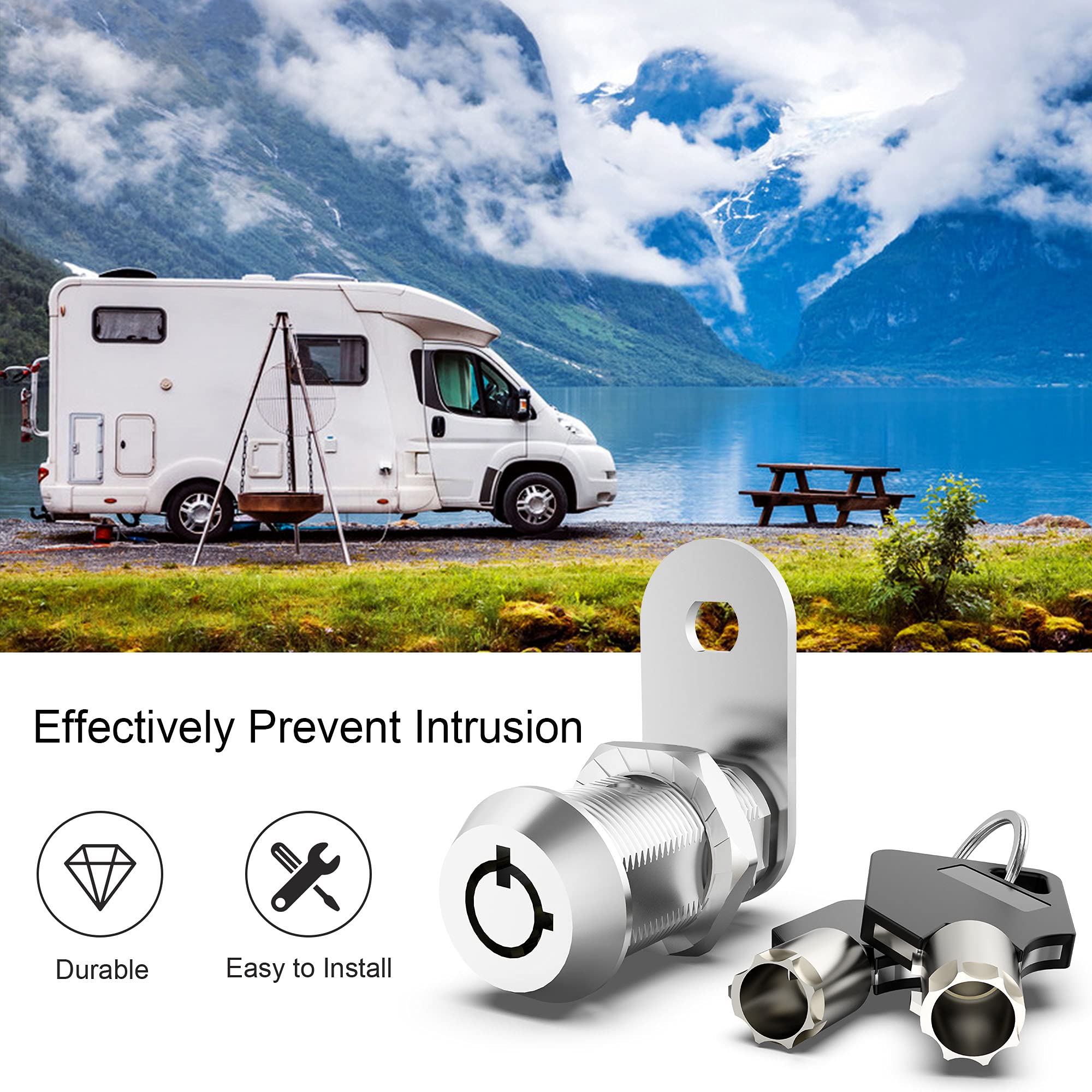 BOZXYE Cabinet Locks with Keys, 5/8" Tubular Cam Lock, Zinc Alloy, Keyed Alike, Silver, 1 Pack