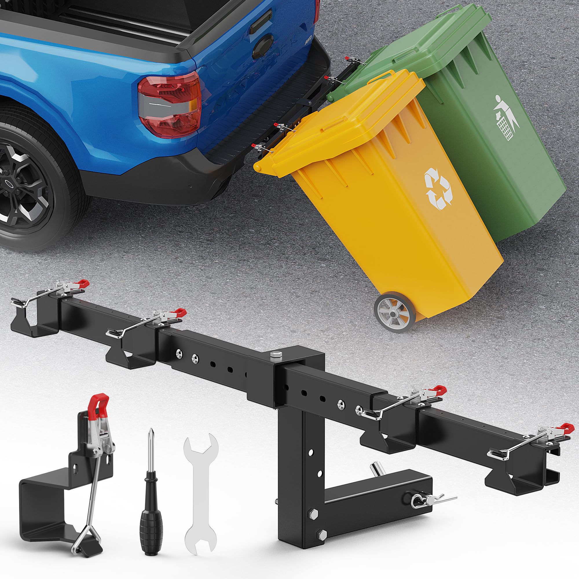 Dual Trash Can Hauler Hitch,Height Adjustable Trash Can Hitch,Double Garbage Can Hauler,Garbage Can Hauling Hitch,Trash Can Tran