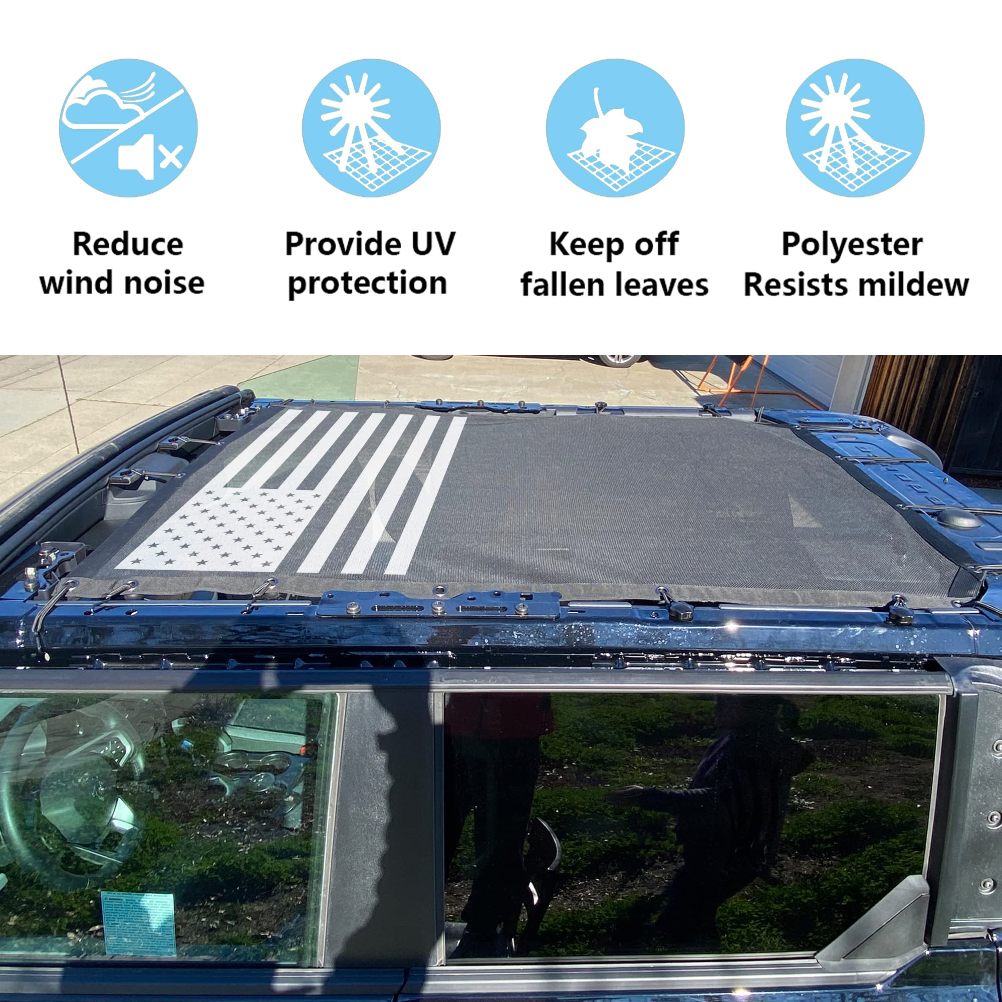 Sukemichi Sunshade for Ford Bronco,Mesh Sun Shade Bikini Top Cover Bimini Top for Ford Bronco Accessories 2021 2022 2023 2024 4