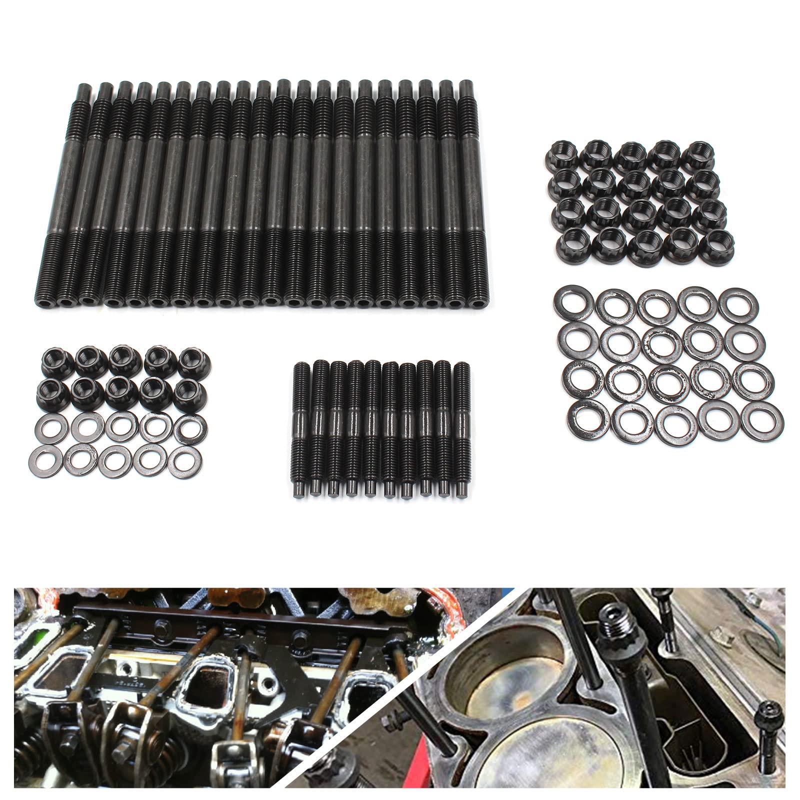 Yzqpnb 12-Point Cylinder Gasket Head Stud Bolt Kit Compatible With 2004-2019 Ls1 Ls3 5.3L 5.7L 6.0L Engines / Chevy Ls1 Ls6 4.8L