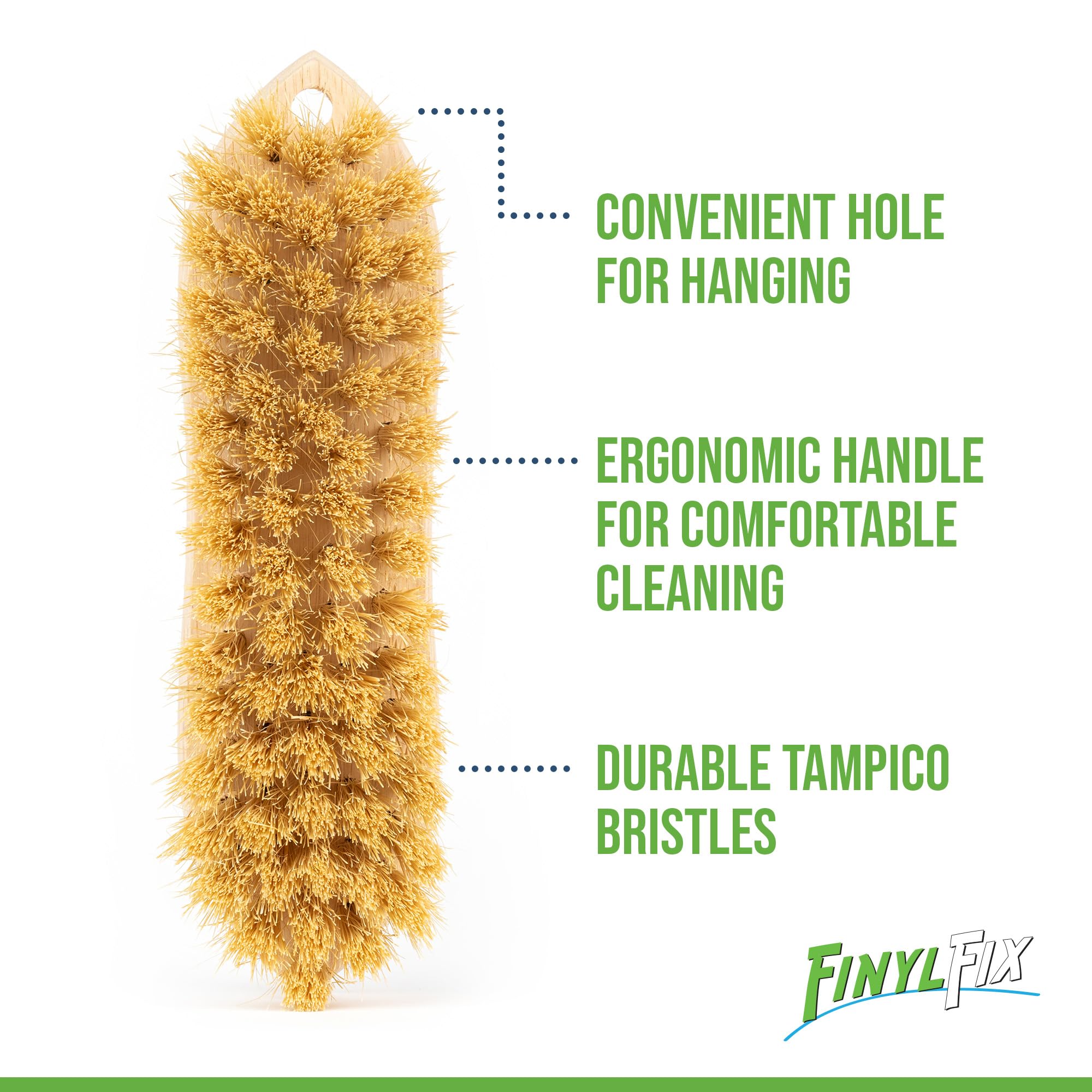 Finyl Fix Vinyl & Leather Scrub Brush - Natural, Non-Abrasive Tampico Bristles: Upholstery Cleaning, Boats, Canvas, Car Detailin